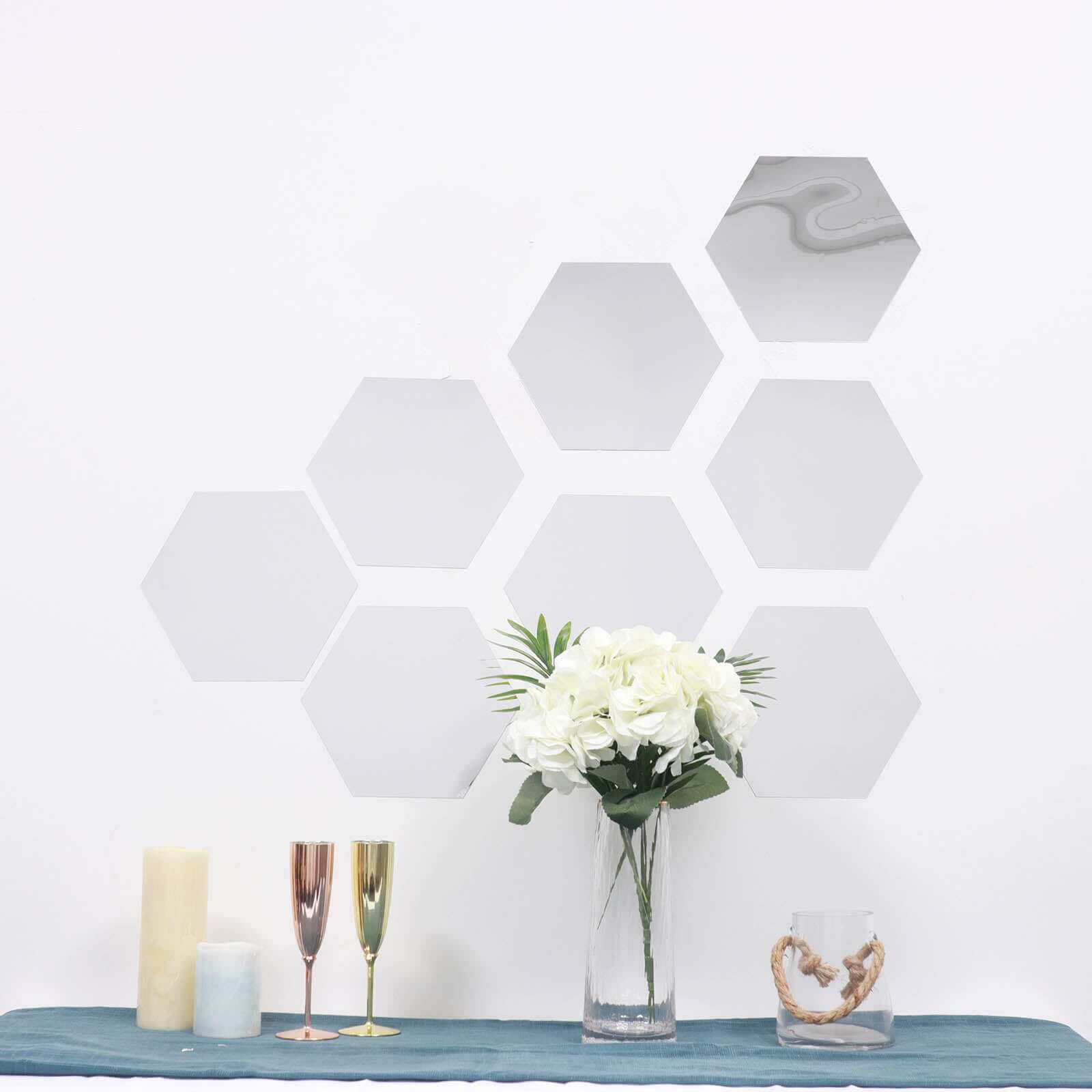 12 Pack Hexagon Acrylic Mirror Wall Stickers, 10 Removable Wall Decals For Home Decor