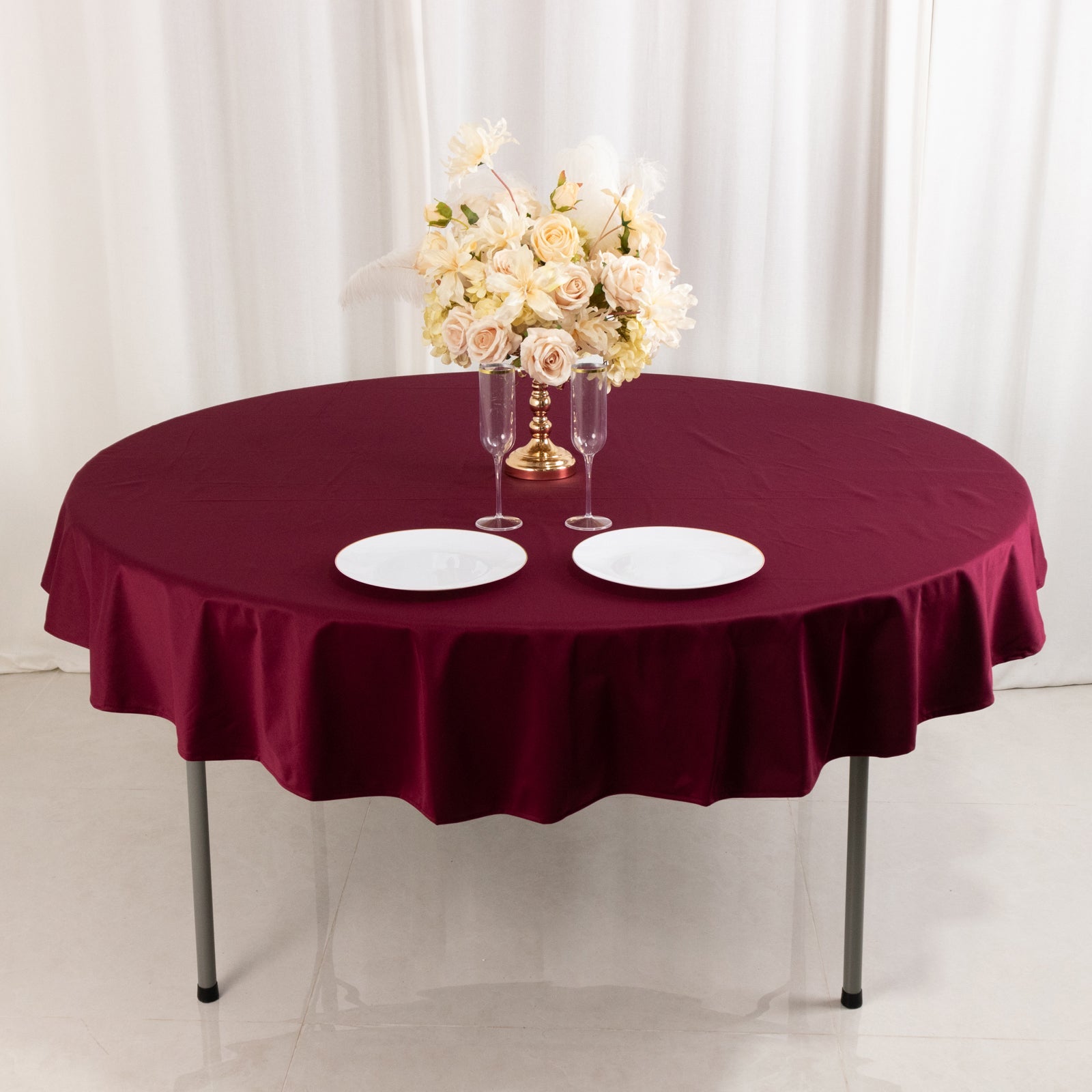 Premium Scuba Round 70 Tablecloth Burgundy - Wrinkle Free & Stain Resistant Table Cover