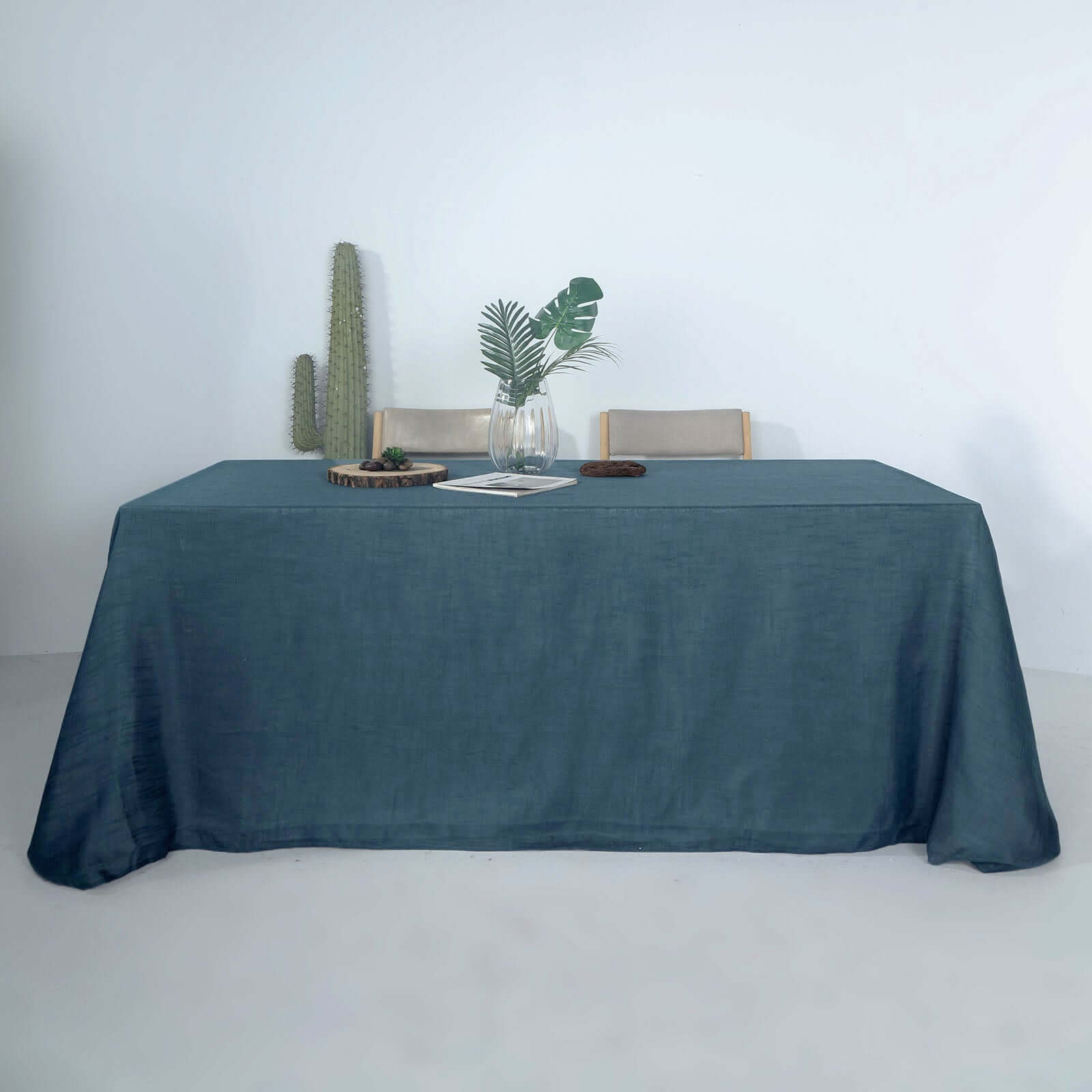 Faux Linen 90x132 Rectangular Tablecloth Blue - Slubby Texture Wrinkle-Resistant Seamless Table Cover