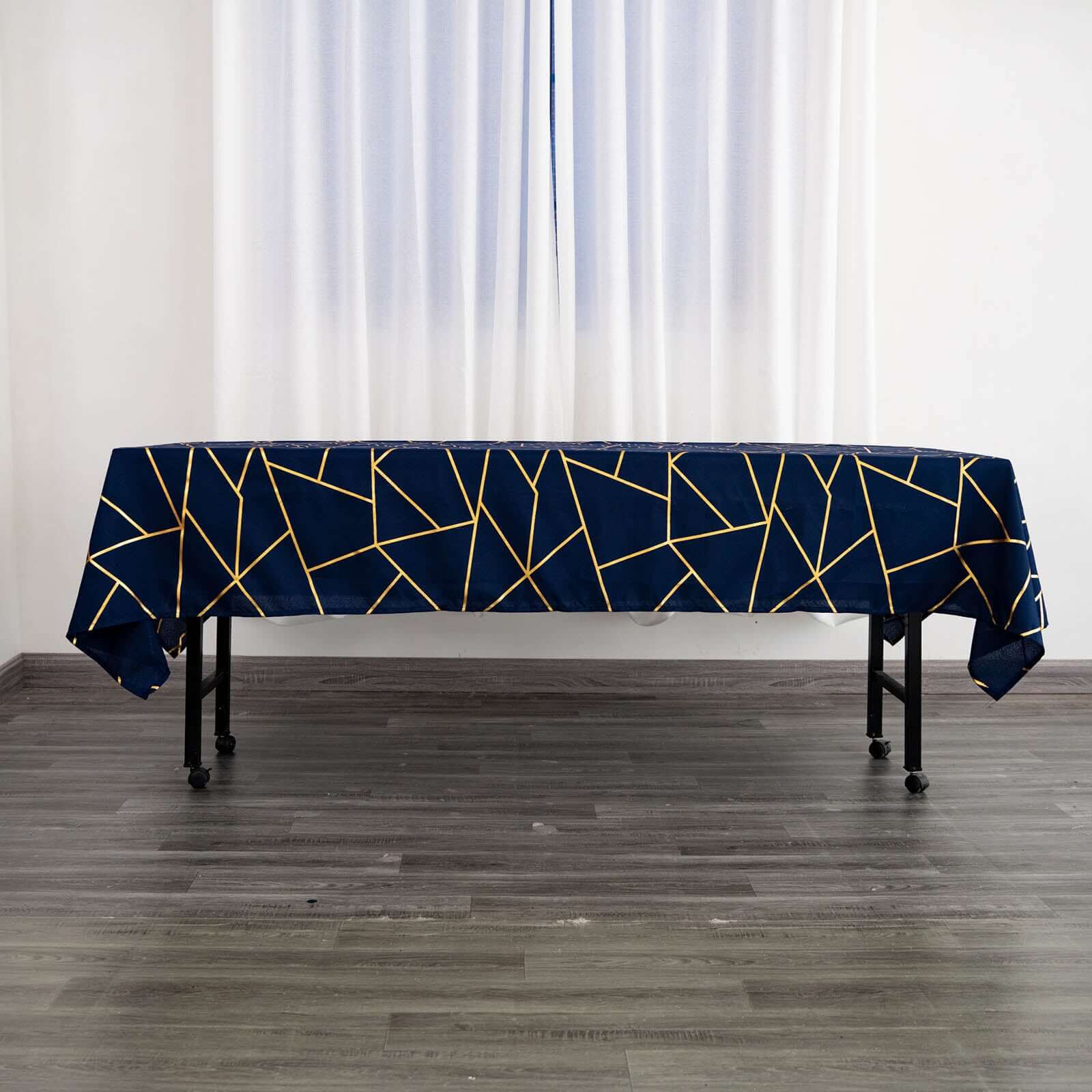 Polyester 60x102 Rectangle Tablecloth Navy Blue with Gold Foil Geometric Pattern - Wrinkle-Resistant & Durable Table Cover