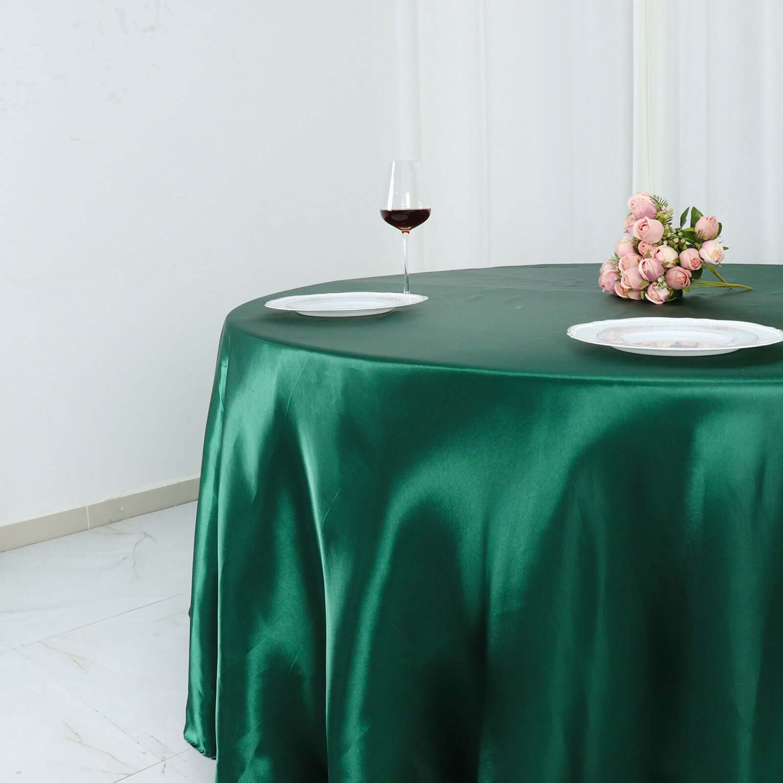 Satin 132 Round Tablecloth Hunter Emerald Green - Stylish Seamless Table Cover