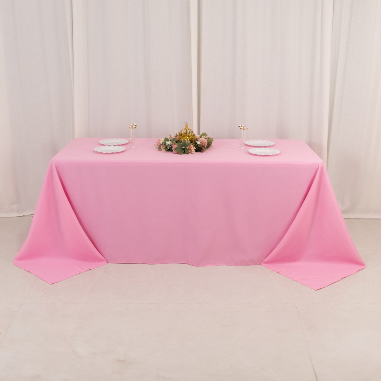 Premium Polyester 90x132 Rectangle Tablecloth Pink - Seamless 220GSM Stain-Resistant Table Cover