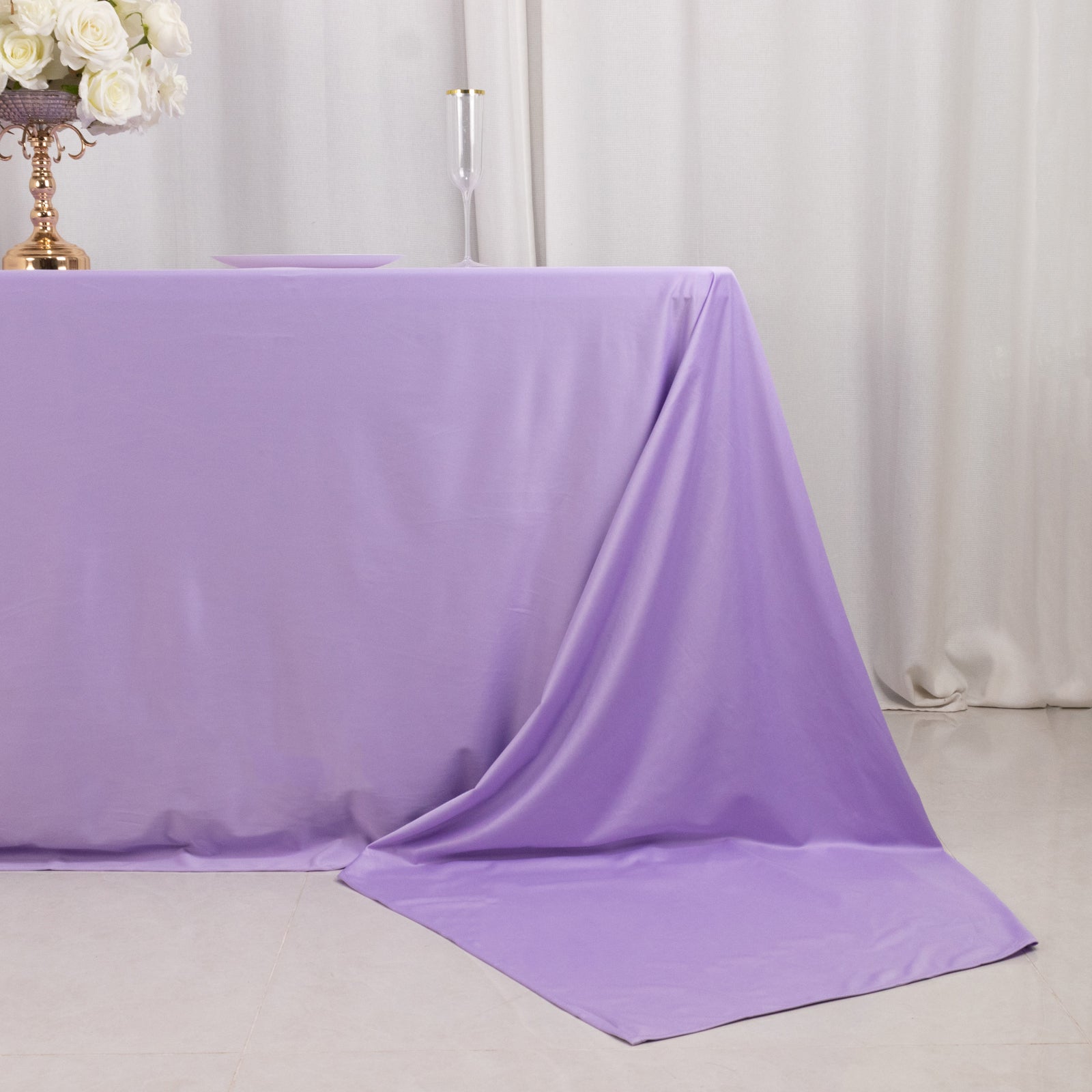 Premium Scuba Rectangular 90x156 Tablecloth Lavender Lilac - Wrinkle Free, Stain Resistant & Seamless Table Cover