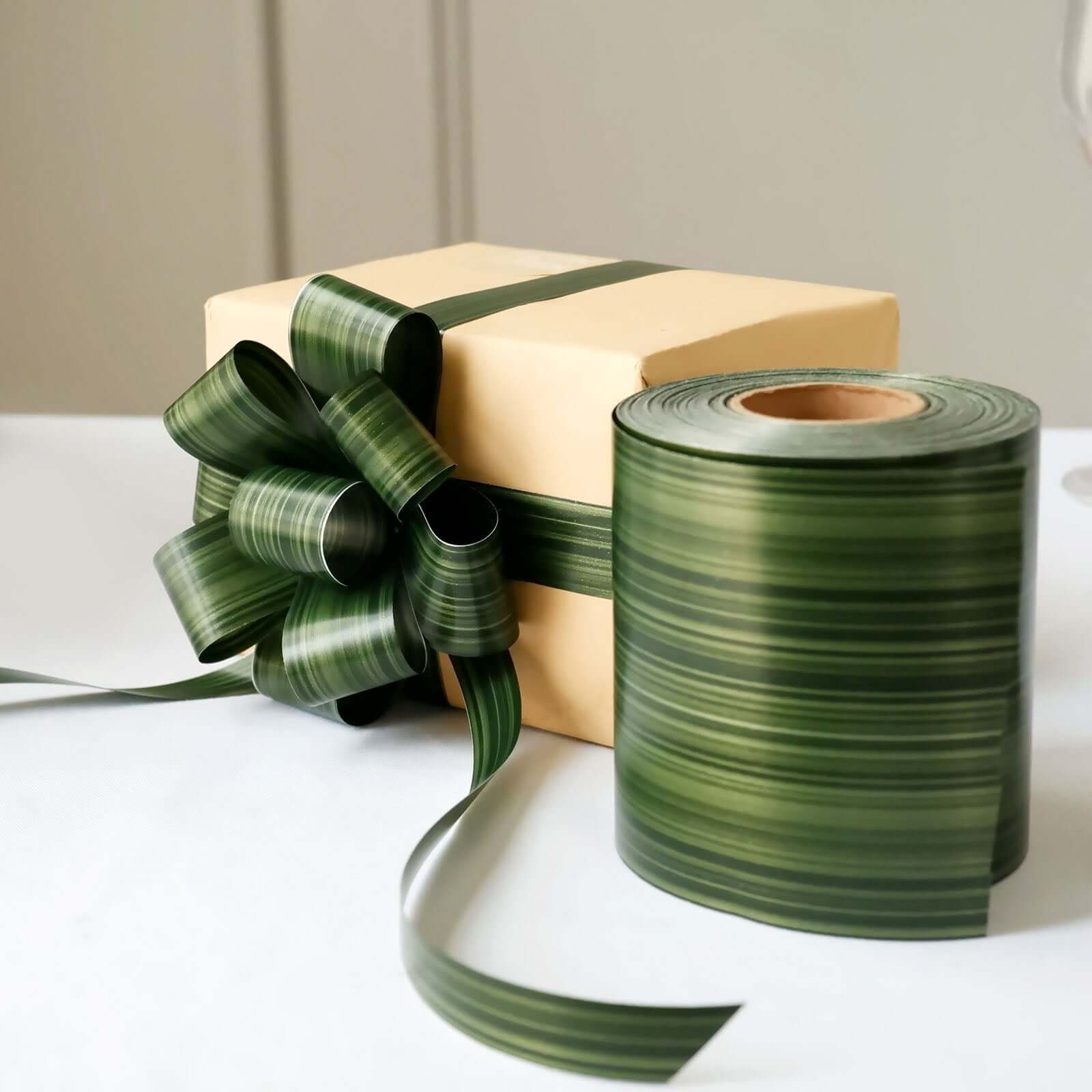 50 Yards 4 Green Ti Leaf Two Sided Floral Waterproof Satin Ribbon, DIY Bouquet Craft Supplies Wrap