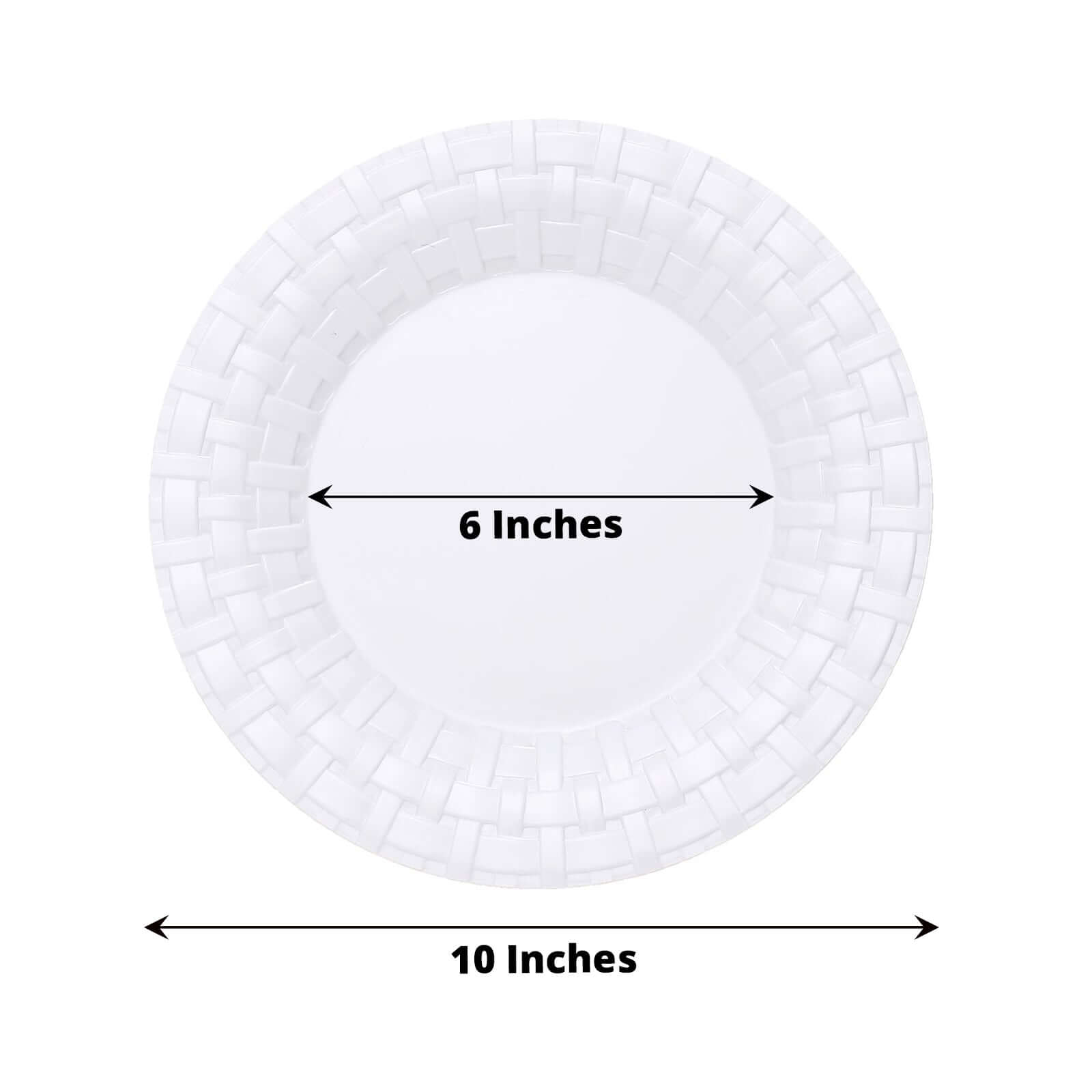 10-Pack Plastic Dinner Plates White Basketweave Rim - Durable Disposable Dinner Plates 10