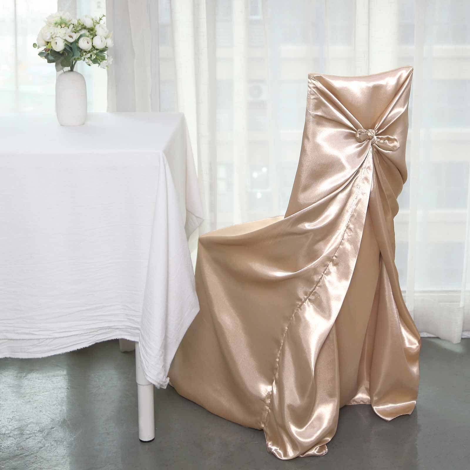 Satin Chair Cover Self-Tie Universal Design Nude - Durable Slip-On Cover for Folding, Dining, Banquet & Standard Chairs