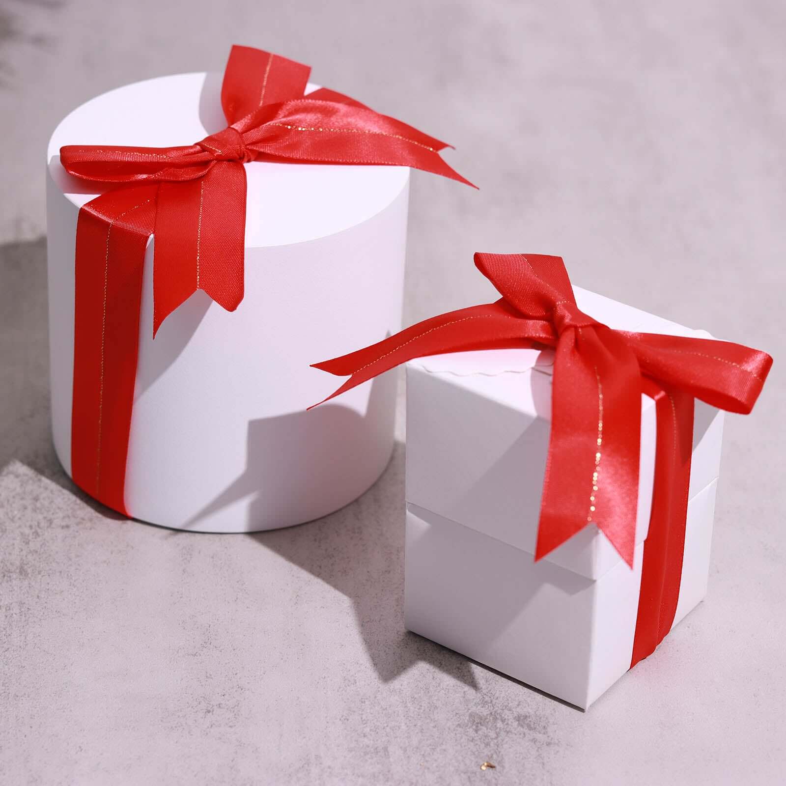 50 Pcs 10 Red Pre Tied Ribbon Bows, Satin Ribbon With Gold Foil Lining For Gift Basket and Party Favors Decor