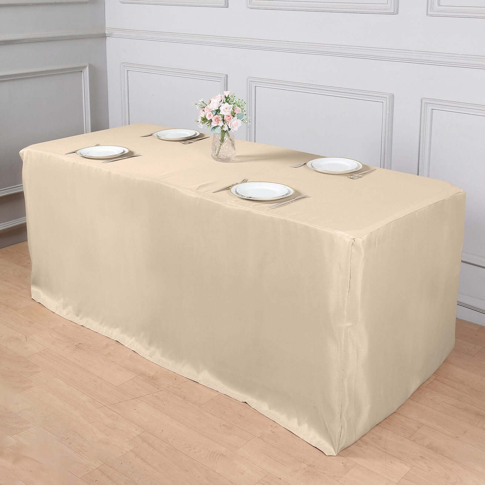 Fitted Polyester 96x30 Rectangle Tablecloth Nude - Durable and Easy to Maintain Table Cover