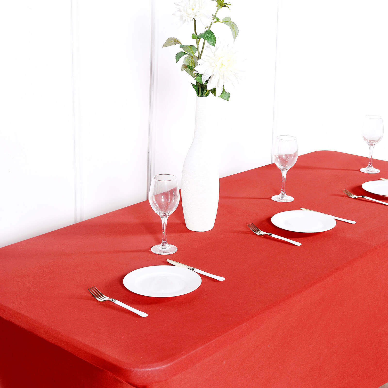 Stretch Spandex 96x30 Rectangle Table Cover Red - Durable Form-Fitting Tablecloth