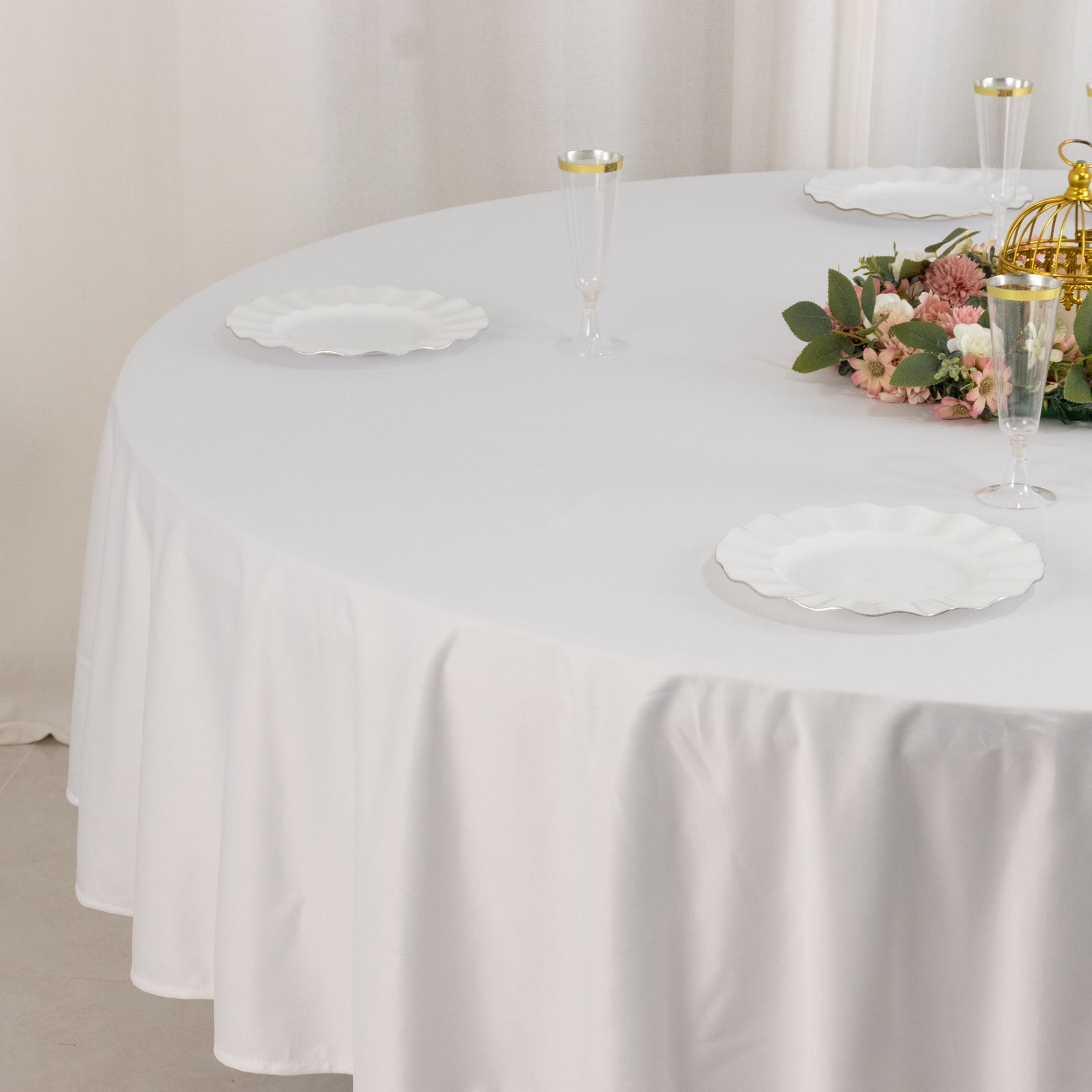 Premium Scuba Round 90 Tablecloth White - Wrinkle Free & Stain Resistant Table Cover for Weddings and Banquets