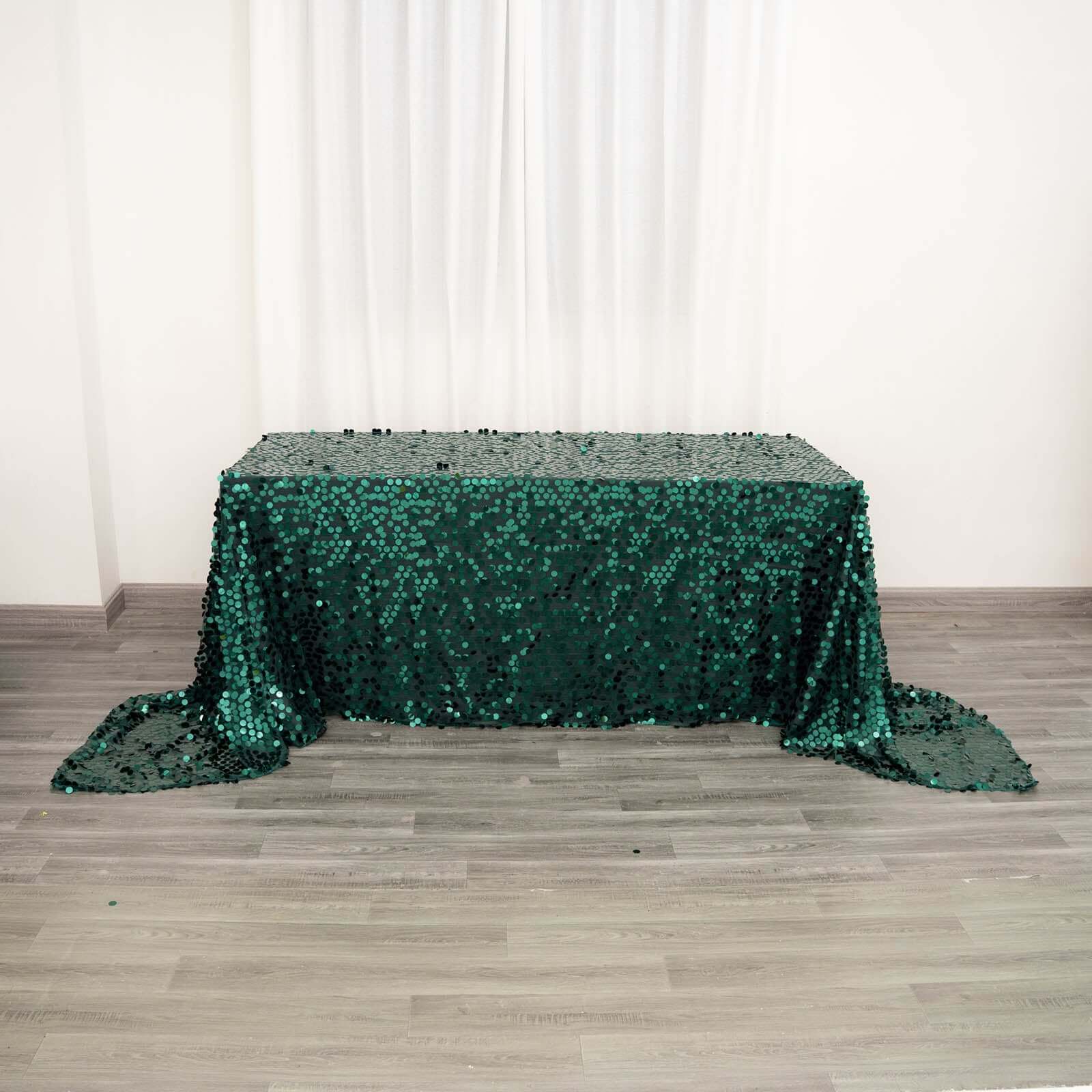 Sequin 90x156 Rectangle Tablecloth Hunter Emerald Green - Seamless Big Payette Table Cover