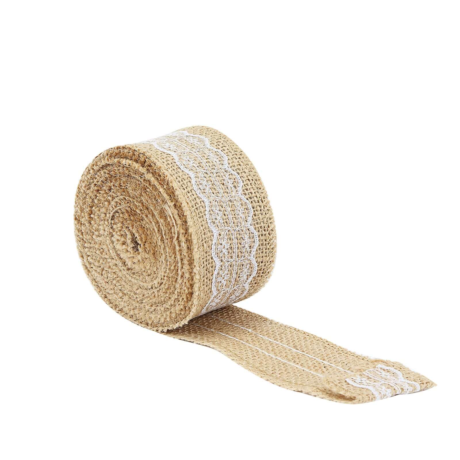 2 x 16FT Natural Jute Burlap Ribbon With Wavy Lace