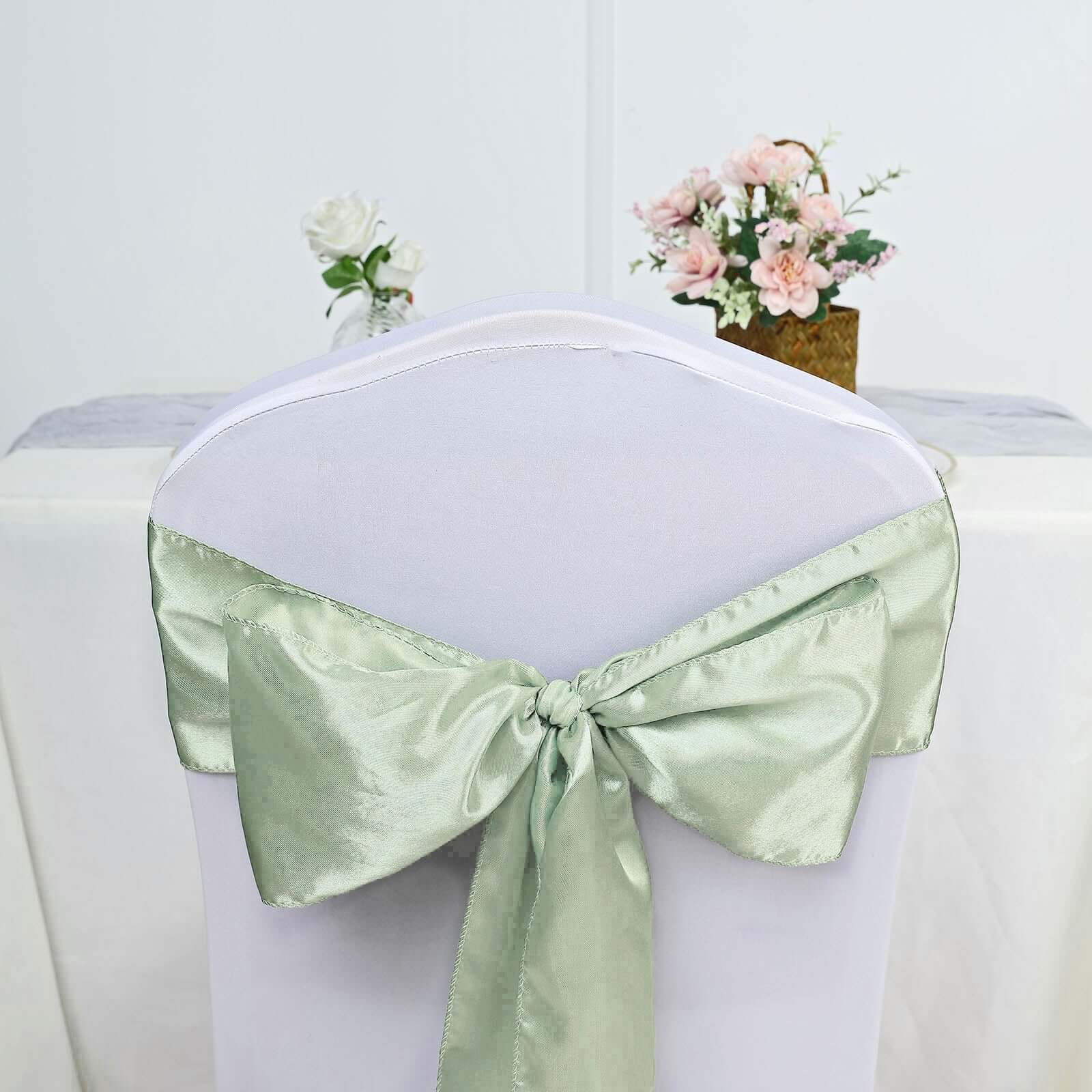 5 Pack Satin Chair Sashes Sage Green - Durable Chair Bows with Shiny Finish 6x106