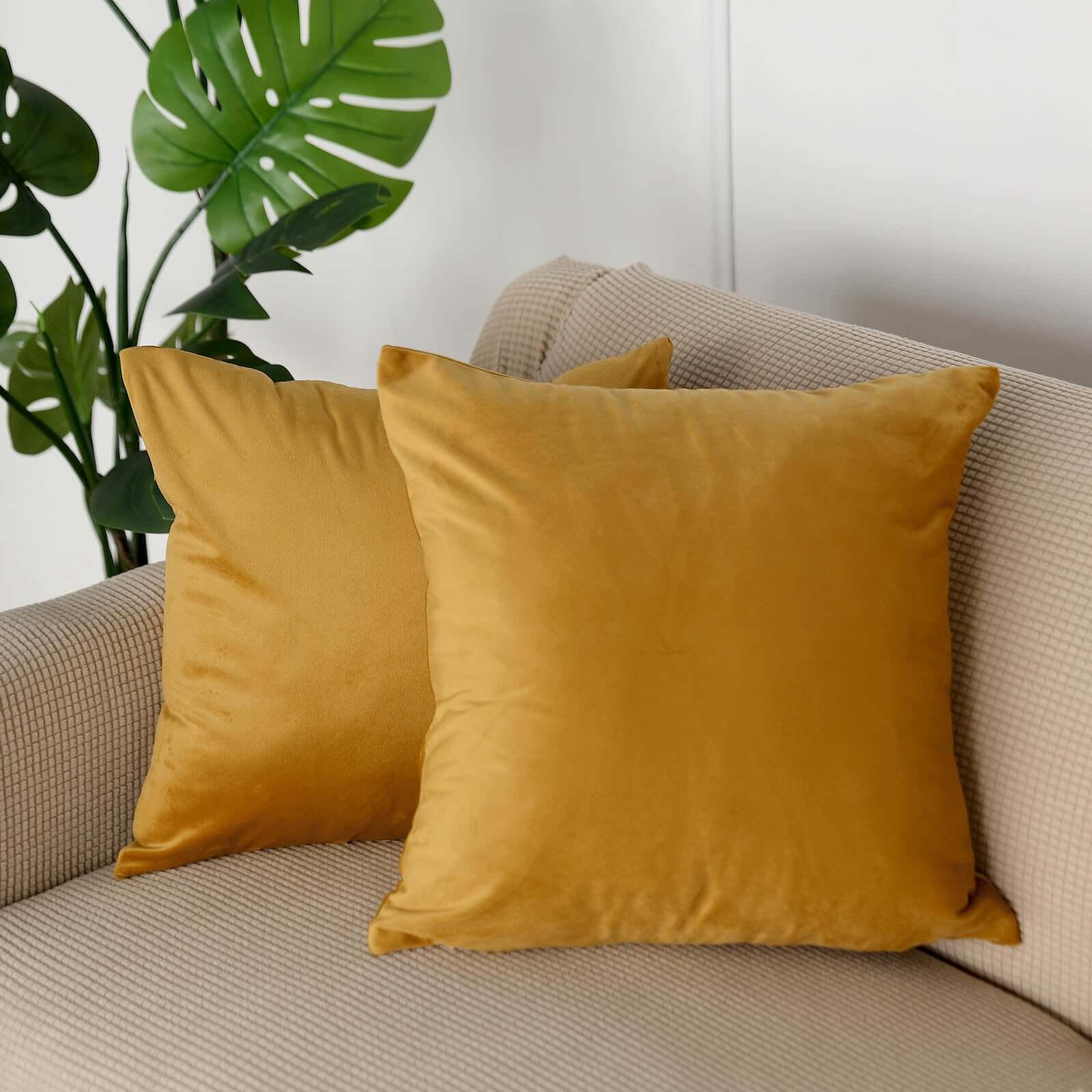 2 Pack 18 Gold Soft Velvet Square Throw Pillow Cover