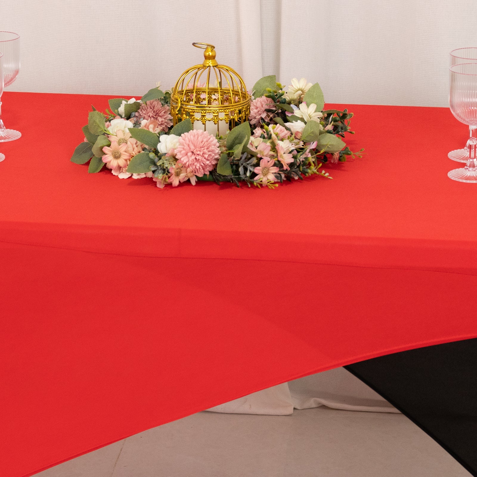 Stretch Spandex 72x30 Rectangle Table Cover Red/Black Cross Over Design - Two-Piece Fitted Tablecloth with Elastic Foot Pockets