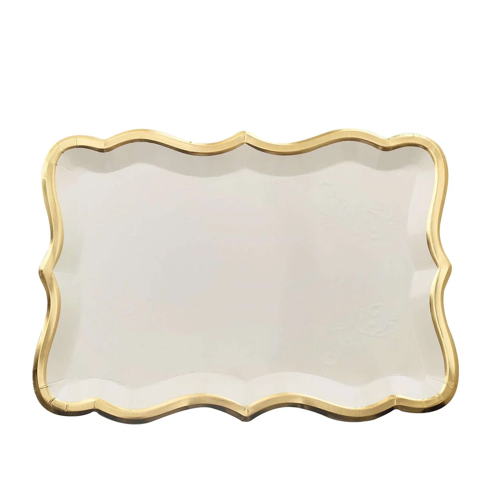 10-Pack Paper 14x10 Rectangle Serving Trays White - Heavy Duty Disposable 400GSM Cardboard Party Platters with Exquisite Gold Rim for Weddings & Parties