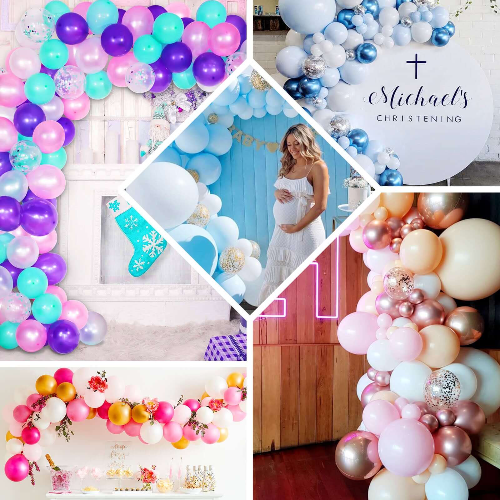 121 Pack Purple, White, Gold, Clear DIY Balloon Garland Arch Party Kit