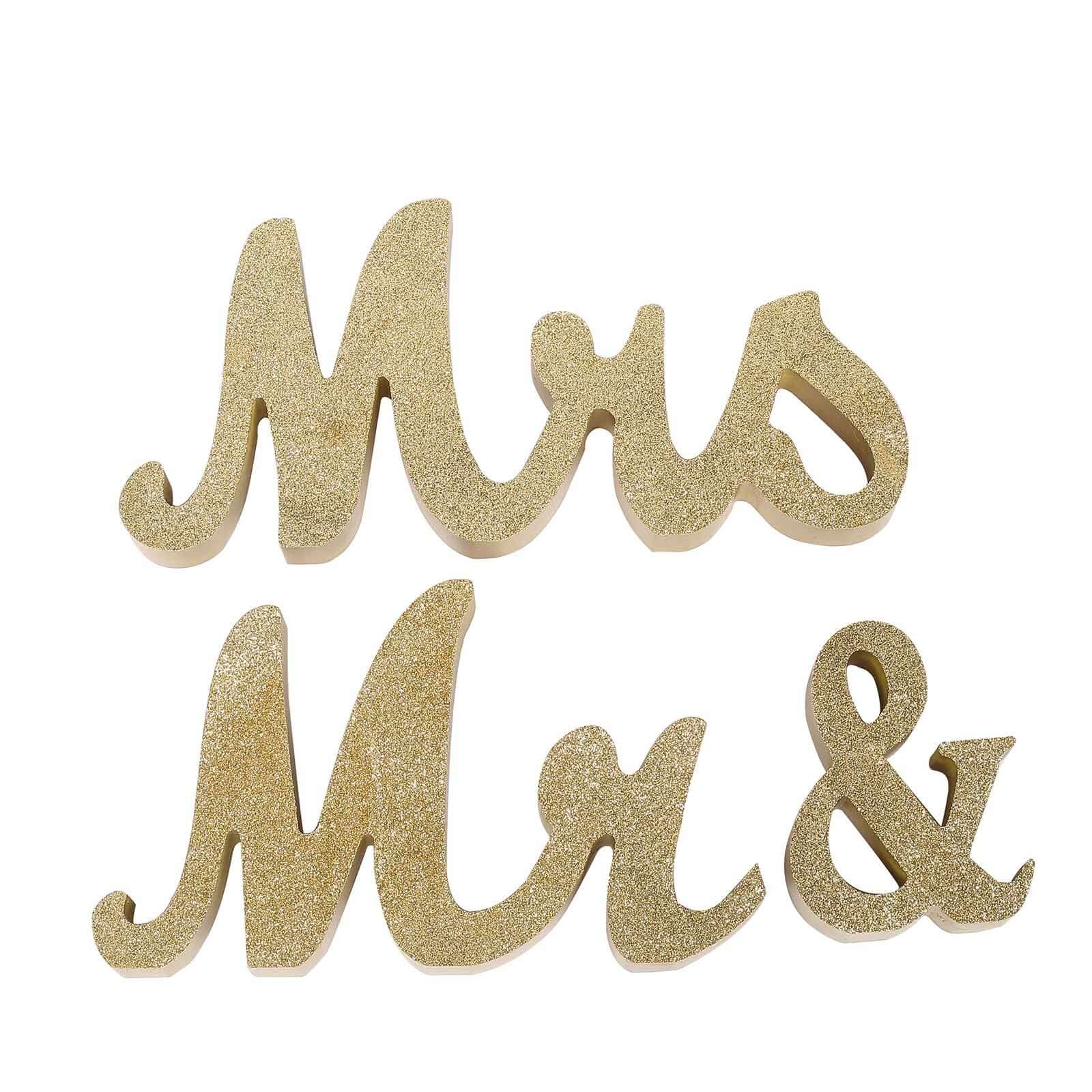 Wooden Mr & Mrs Freestanding Letters Gold Glittered - Rustic Glam Wedding Table Display Signs