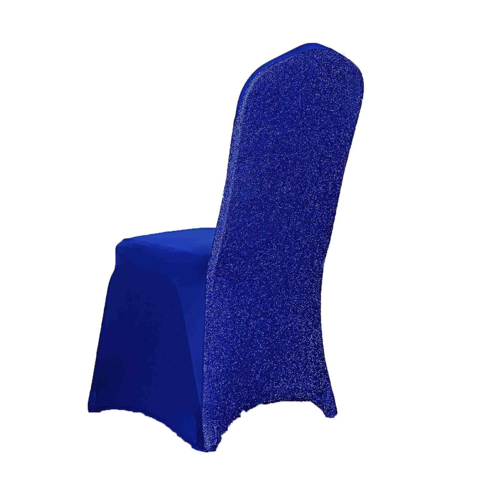 Spandex Chair Cover with Metallic Shimmer Tinsel Back for Banquet Chairs Royal Blue - Fitted Slipcover