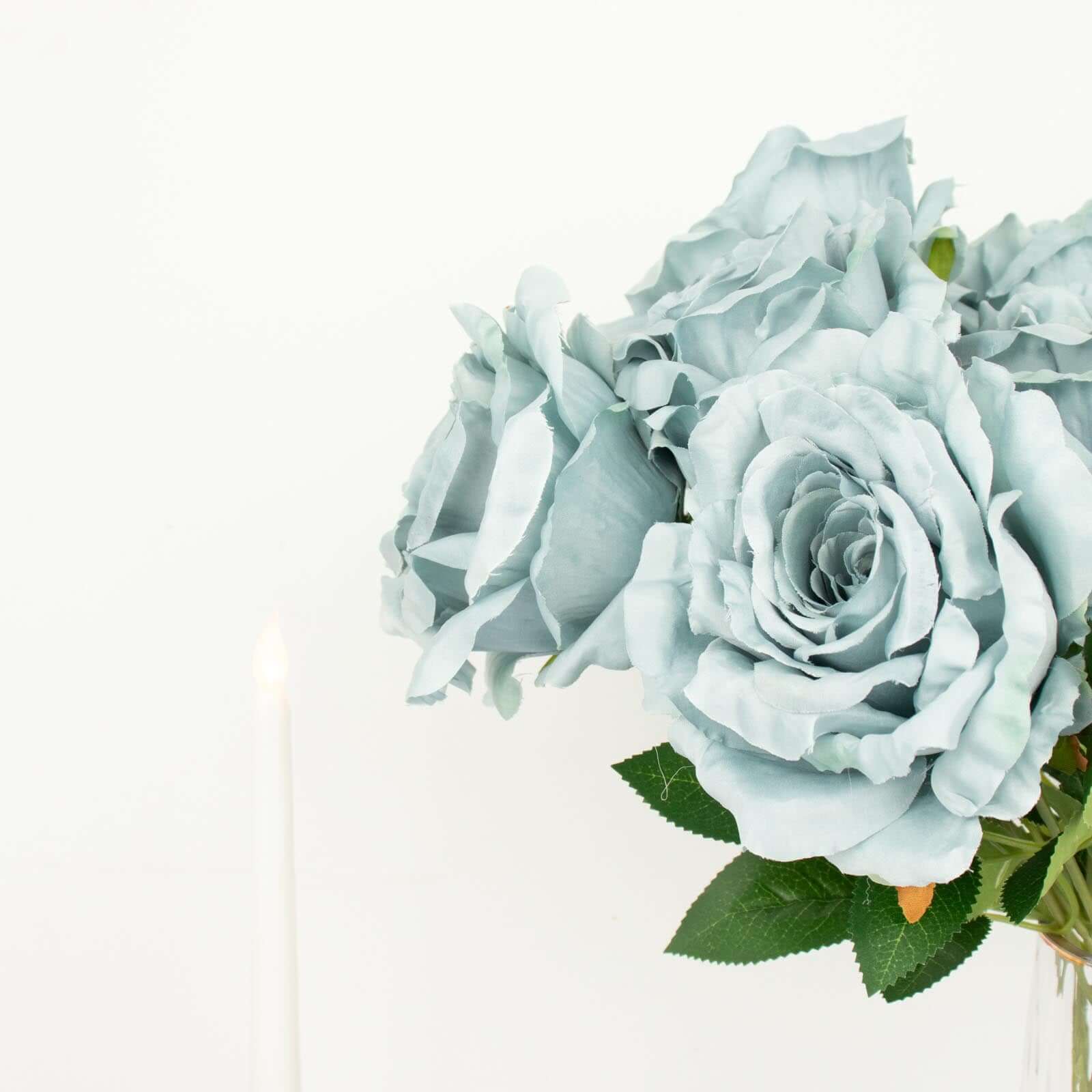 2 Bushes 17 Dusty Blue Premium Silk Jumbo Rose Flower Bouquet, High Quality Artificial Wedding Floral Arrangements