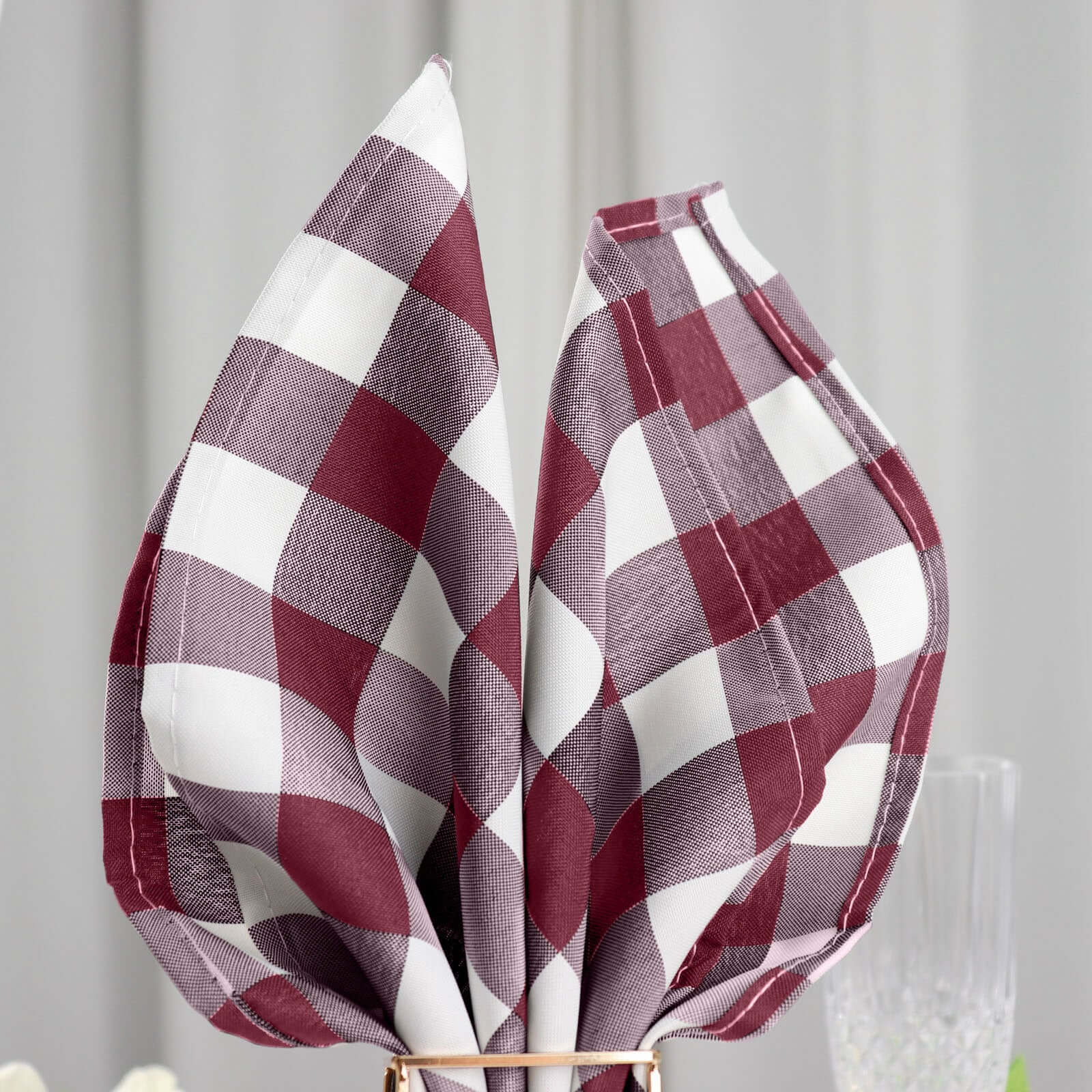 5 Pack Polyester 15x15 Napkins Burgundy/White Buffalo Plaid Gingham Style Cloth Napkins