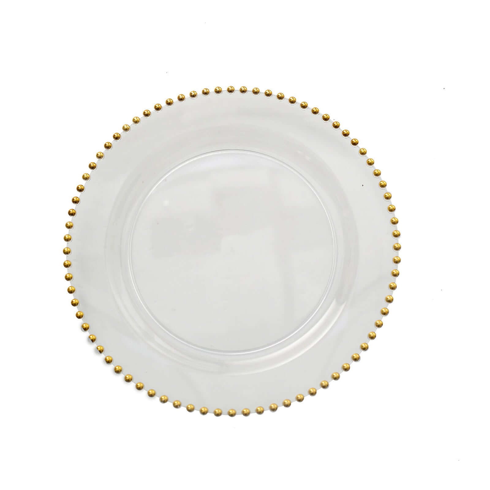 10-Pack Plastic 8 Round Appetizer Dessert Plates in Clear with Gold Beaded Rim - Disposable Salad Plates