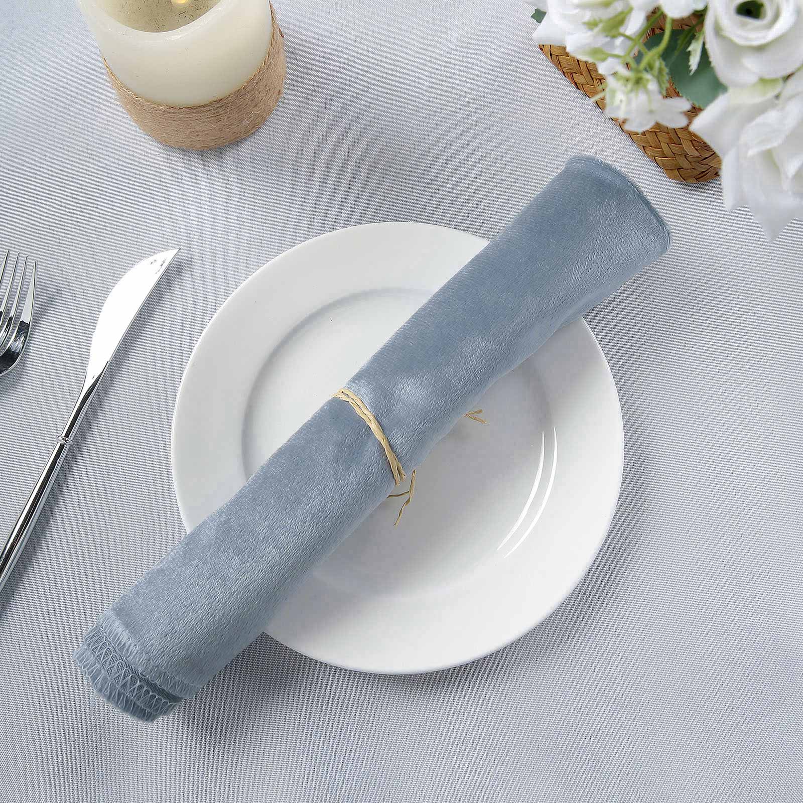 5 Pack Premium Velvet 20x20 Napkins Dusty Blue - Soft Sheen Finish Cloth Napkins