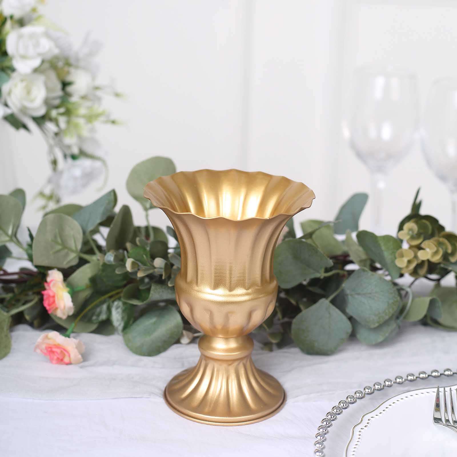 2-Pack Metal Pedestal Flower Vases Trumpet Style Gold - Vintage Mini Compote Vase for Event Table Decor 6