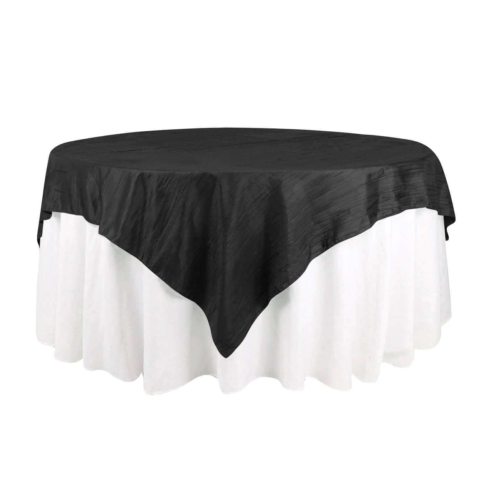 Taffeta 72x72 Table Overlay Square Tablecloth Black - Accordion Crinkle Table Cover