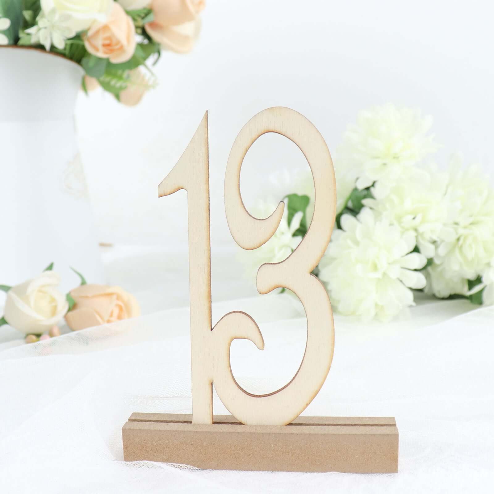 20-Pack Wooden Wedding Table Numbers Natural 1-20 with Holder Base - Perfect Rustic Signs for Receptions 6