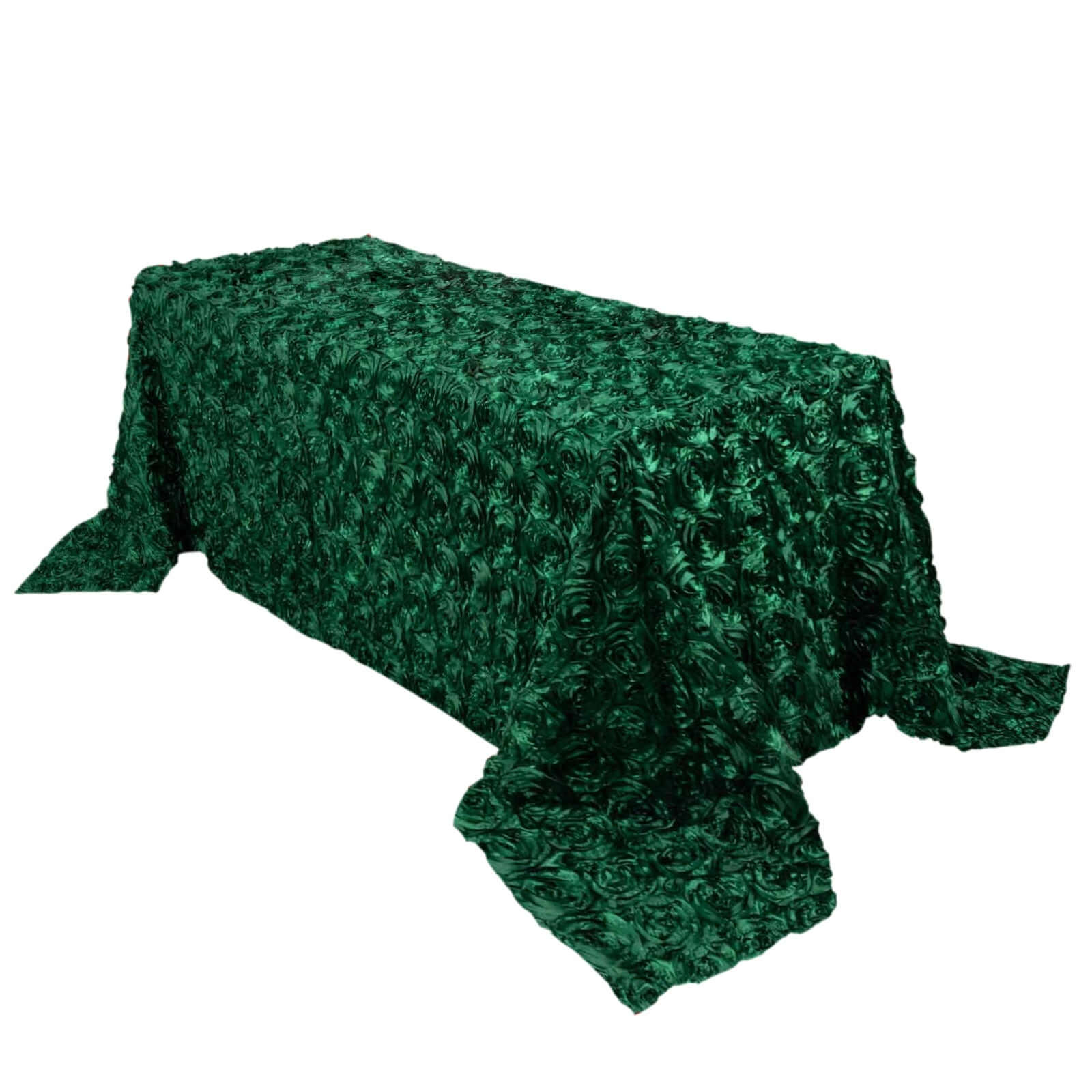 Satin 90x132 Rectangle Tablecloth Hunter Emerald Green - Grandiose 3D Rosette Seamless Table Cover