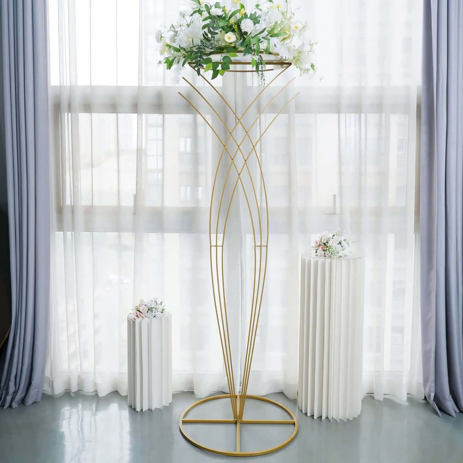 7ft Tall Gold Metal Mermaid Tail Floor Standing Flower Frame Pedestal, Wedding Floral Display Backdrop Stand