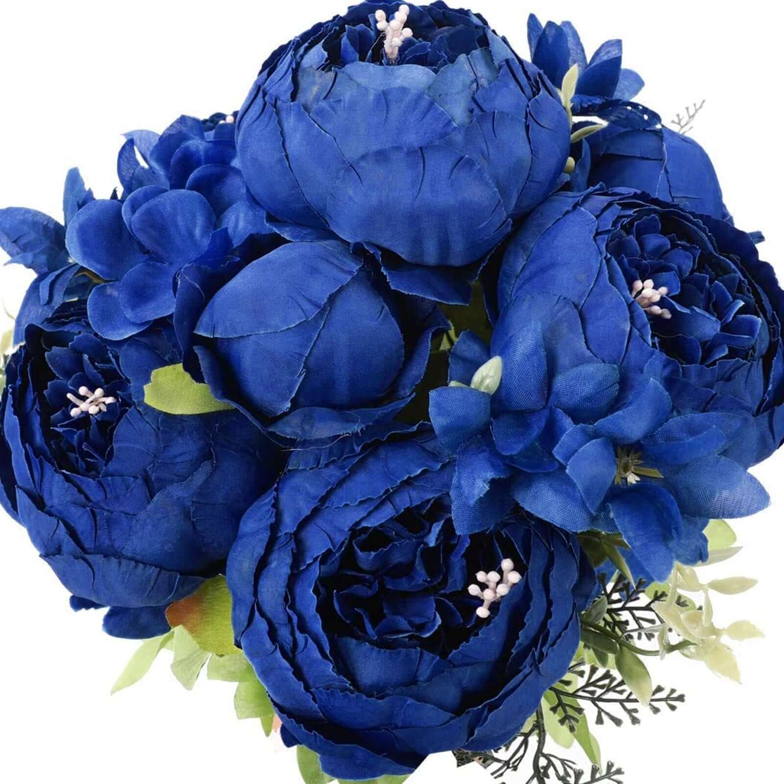 2 Pack 19 Royal Blue Artificial Peony Flower Wedding Bouquets, Faux Silk Flower Arrangements