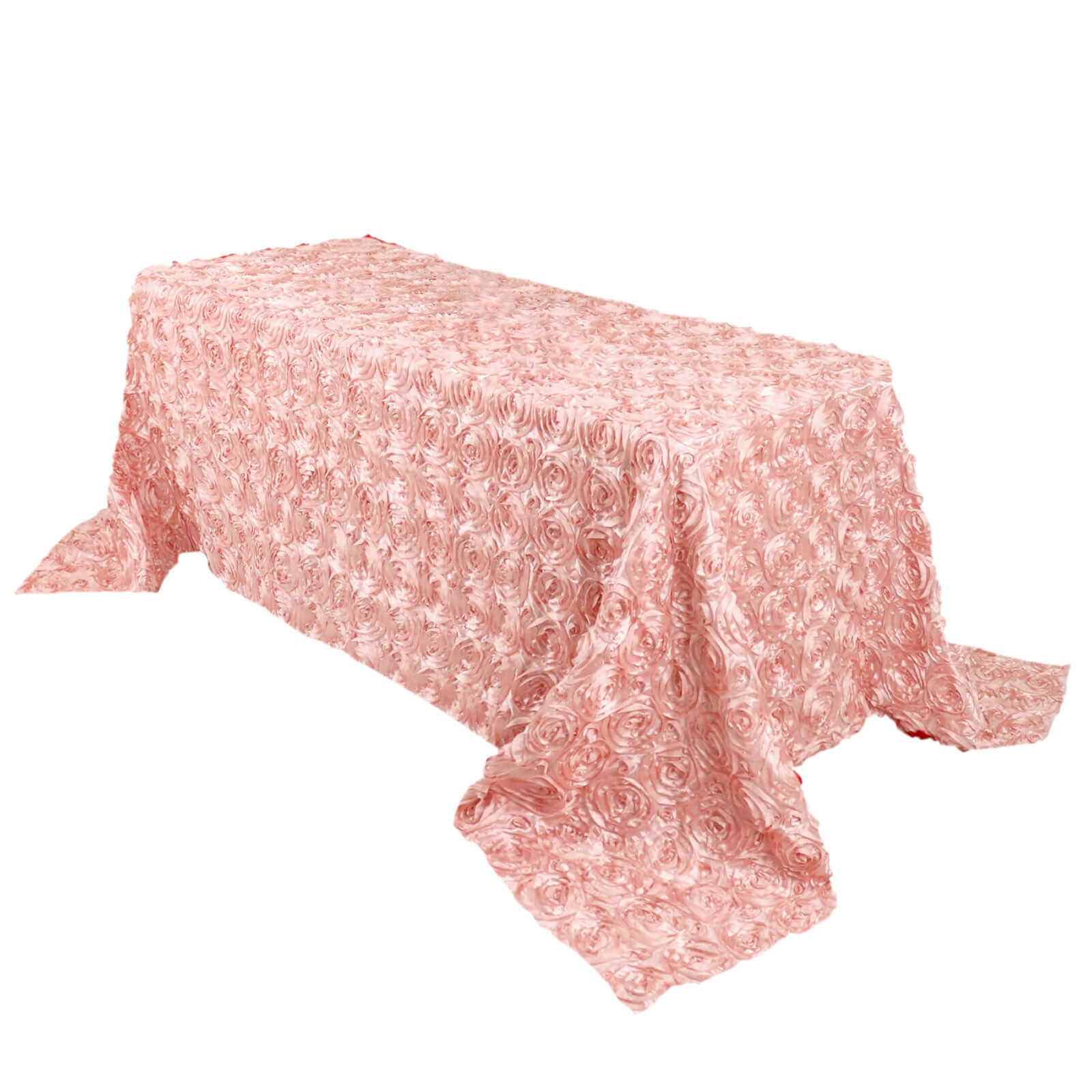 Satin 90x132 Rectangle Tablecloth Dusty Rose - Grandiose 3D Rosette Seamless Table Cover