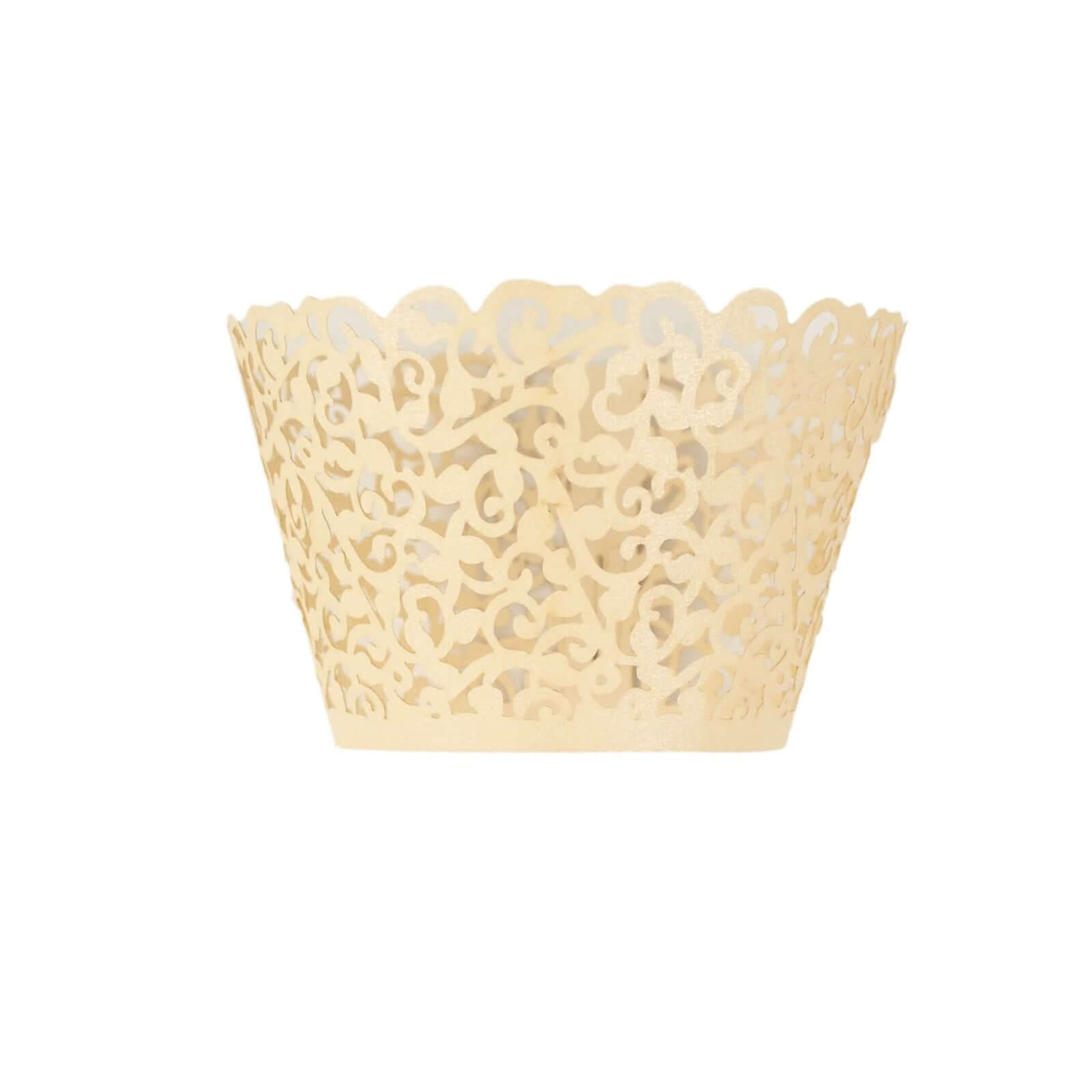 25-Pack Paper Cupcake Wrappers Lace Laser Cut Design Ivory - Muffin Baking Cup Trays for Events