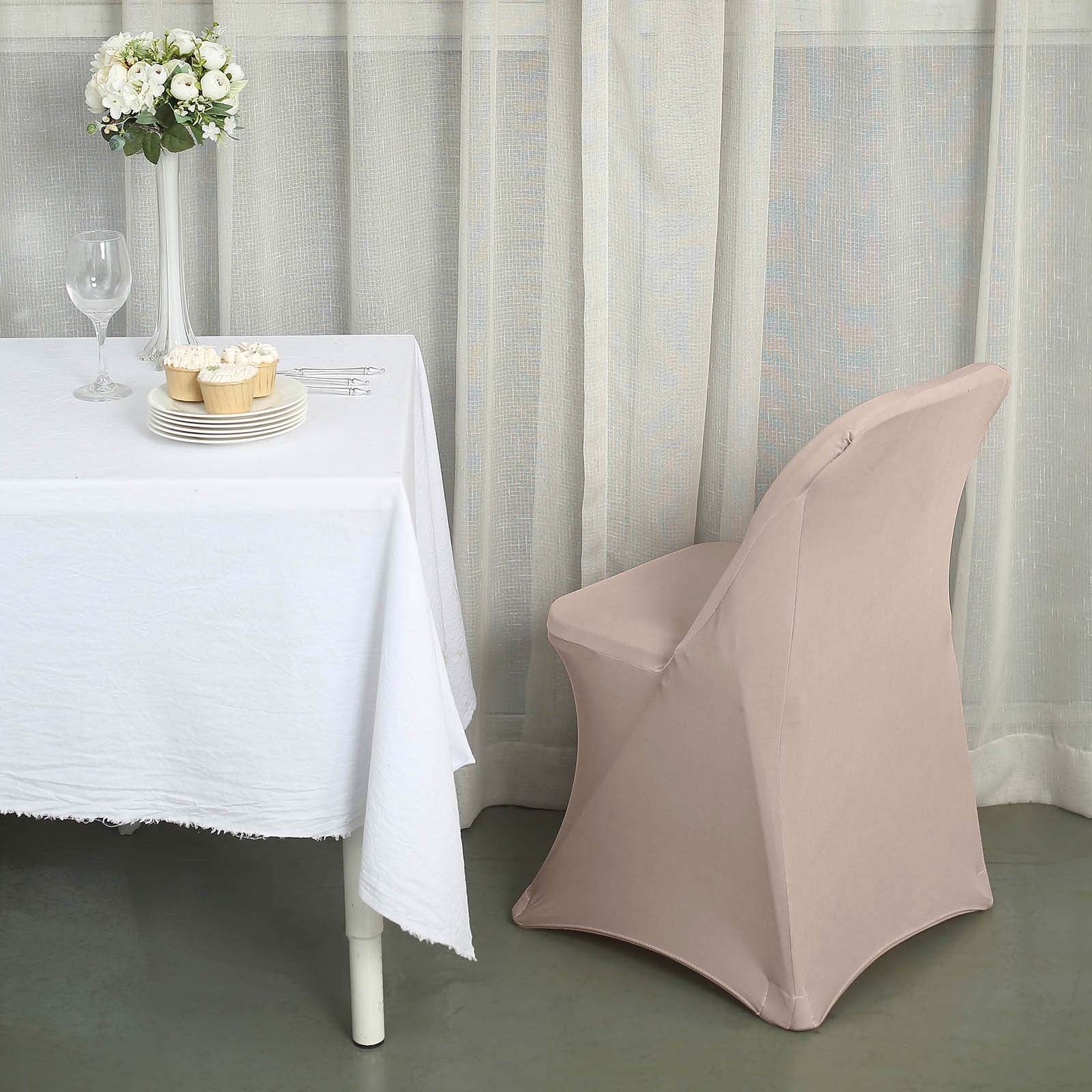 10 Pack Stretch Spandex Chair Covers Nude for Folding Chairs - Durable 160GSM Fitted Slipcovers