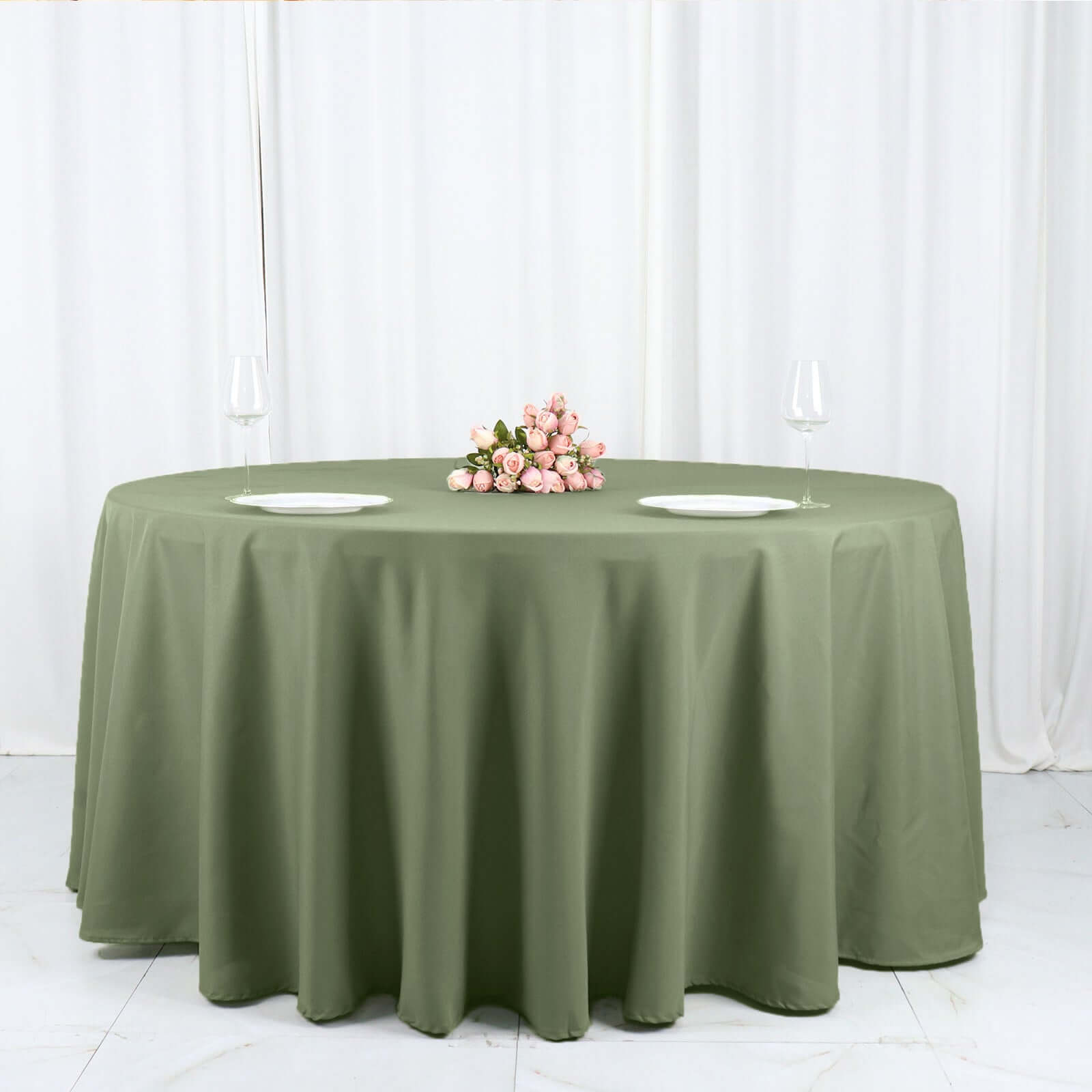 Polyester 120 Round Tablecloth Dusty Sage Green - Seamless Wrinkle-Resistant Table Cover