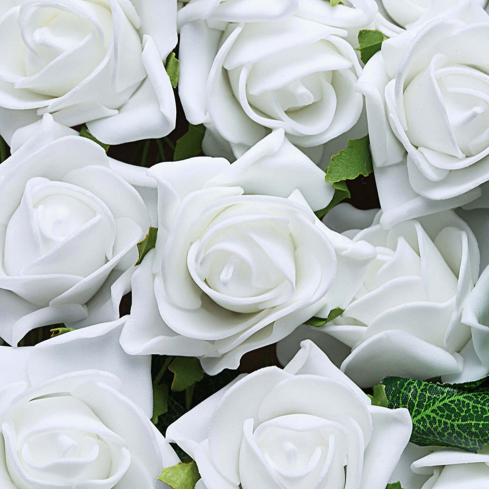 24 Roses 2 White Artificial Foam Flowers With Stem Wire and Leaves