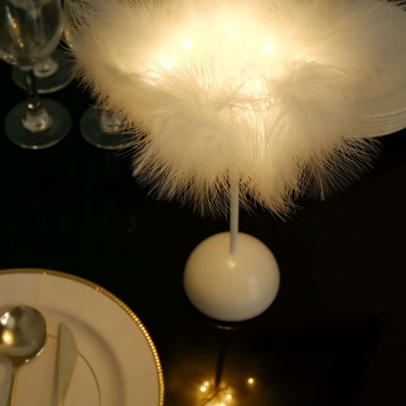 Table Lamp Feather Design White LED Battery Operated - Cordless Wedding Centerpiece 15