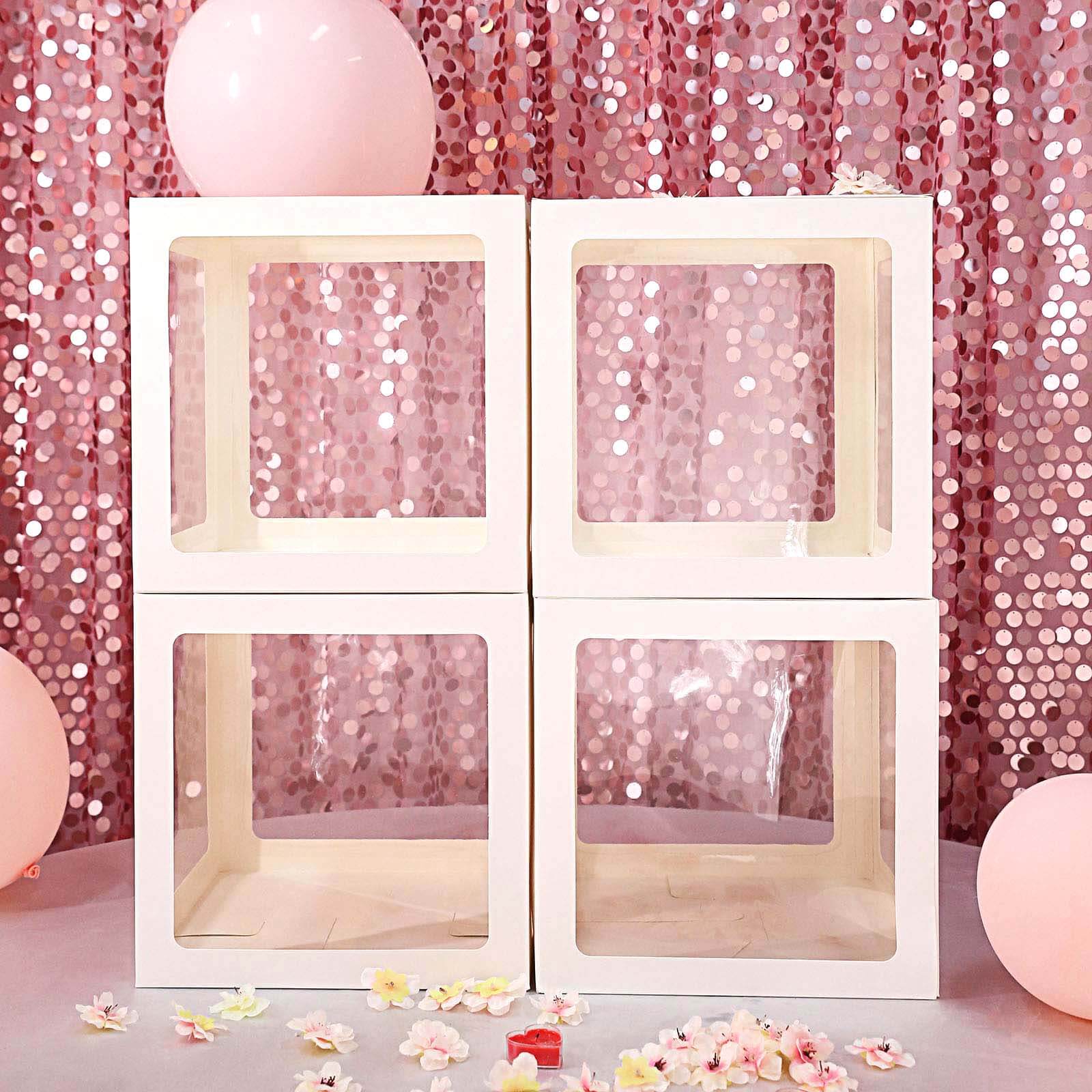 2 Pack 12 White Clear Baby Shower Party Decoration Boxes, Transparent DIY Balloon Boxes