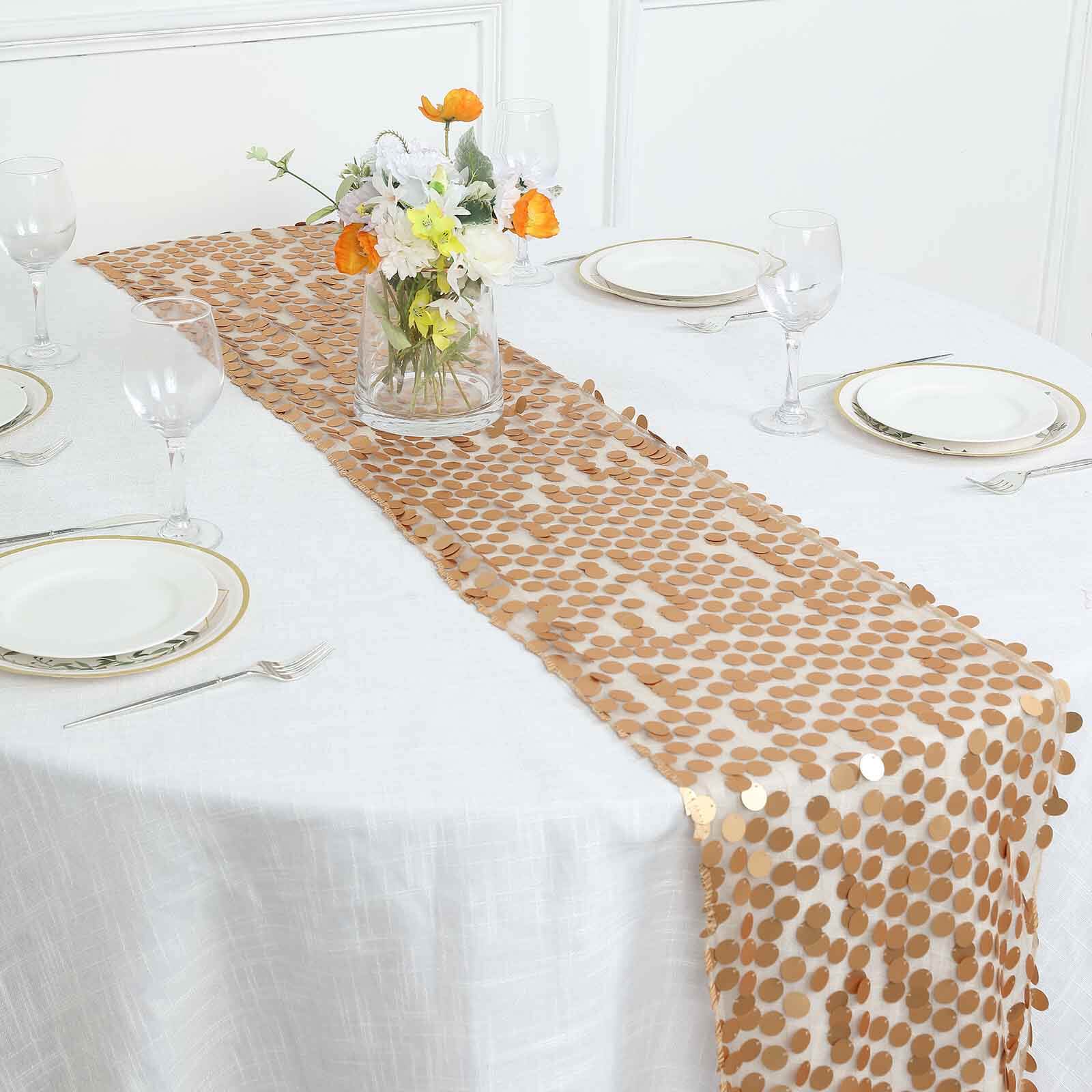 Big Payette Sequin 13x108 Table Runner Matte Champagne - Dazzling Design