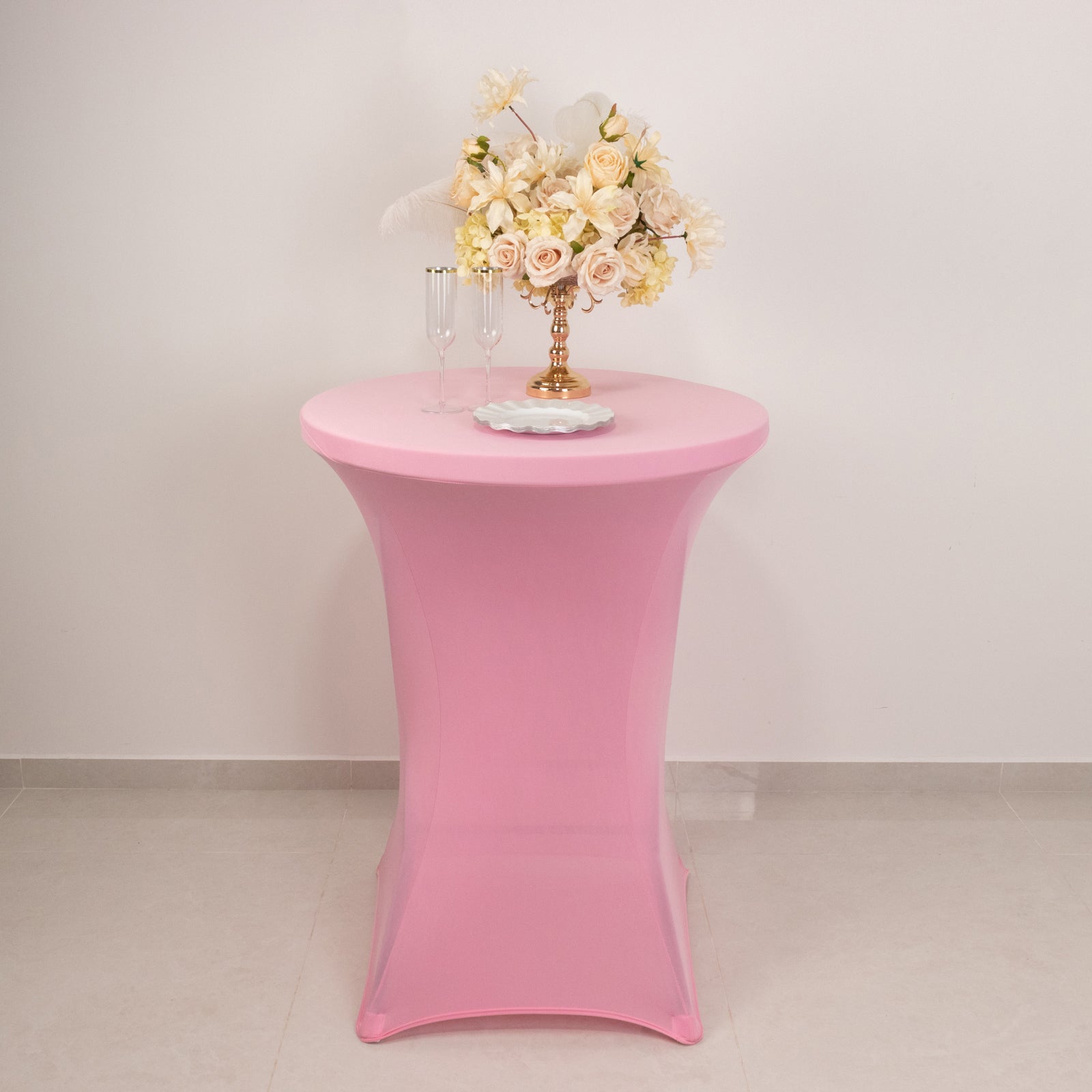 Spandex 24-32 Round Cocktail Table Cover Pink - Easy to Maintain Stretch Fitted Highboy Tablecloth