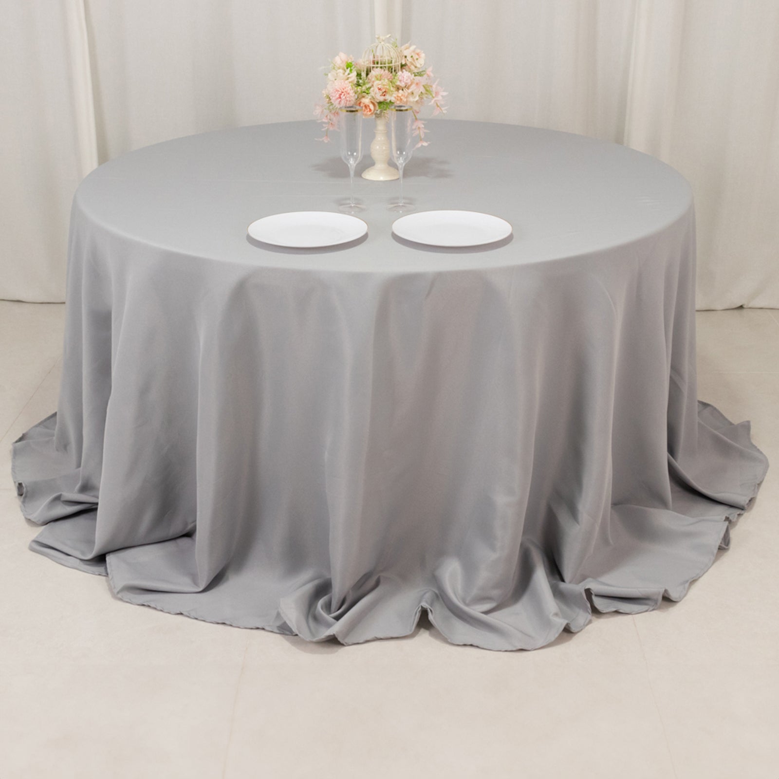 Premium Polyester 132 Round Tablecloth Silver - Seamless 220GSM Wrinkle-Resistant Table Cover