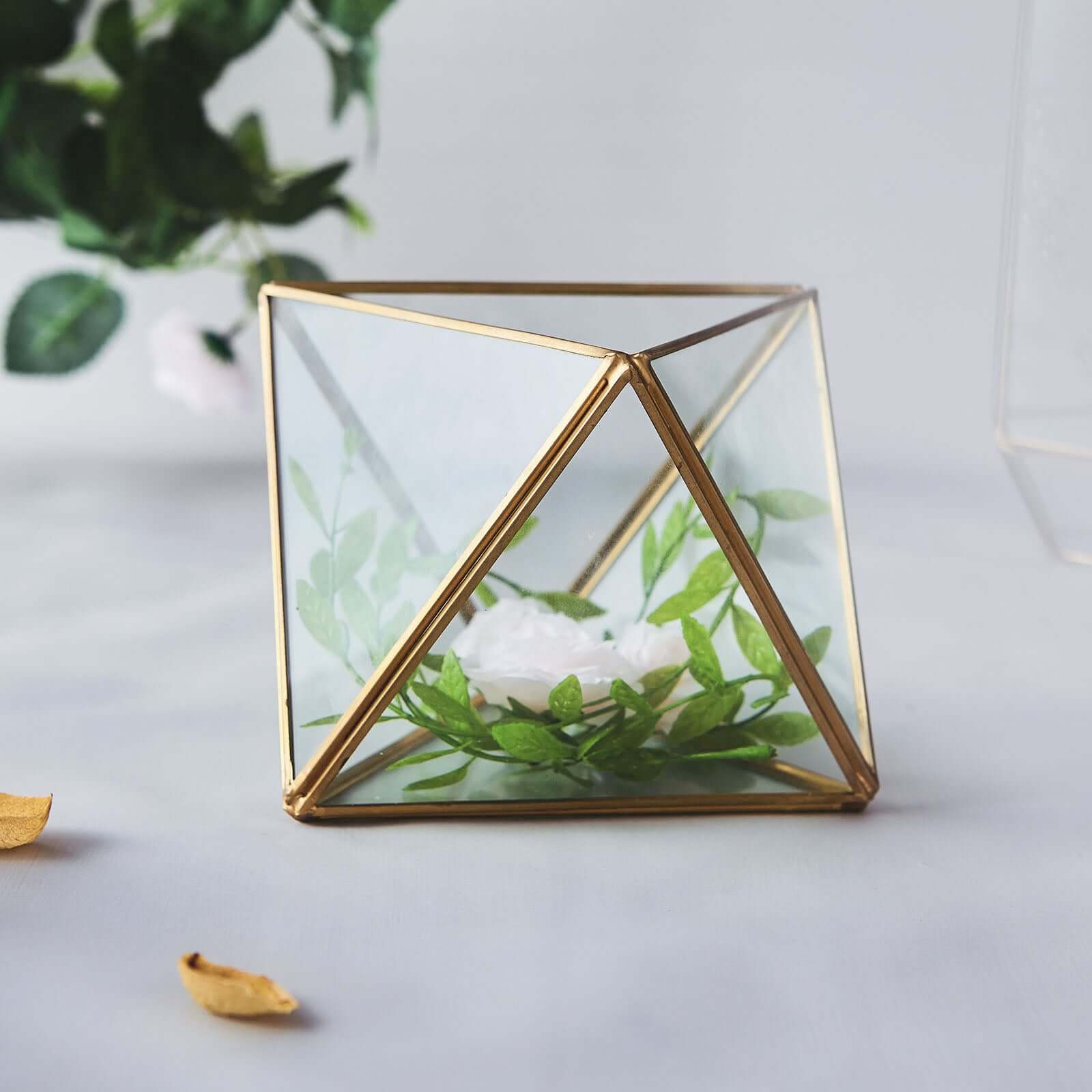 Glass Terrarium Hanging Diamond Prism Design Metal Gold - Geometric Holder for Air Plants & Displays 9