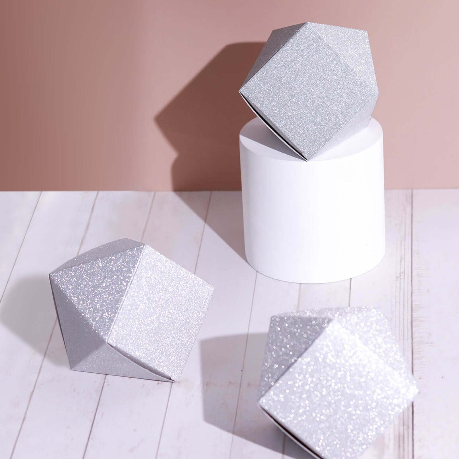 25 Pack 3x4 DIY Silver Glittered Geometric Wedding Favor Gift Box