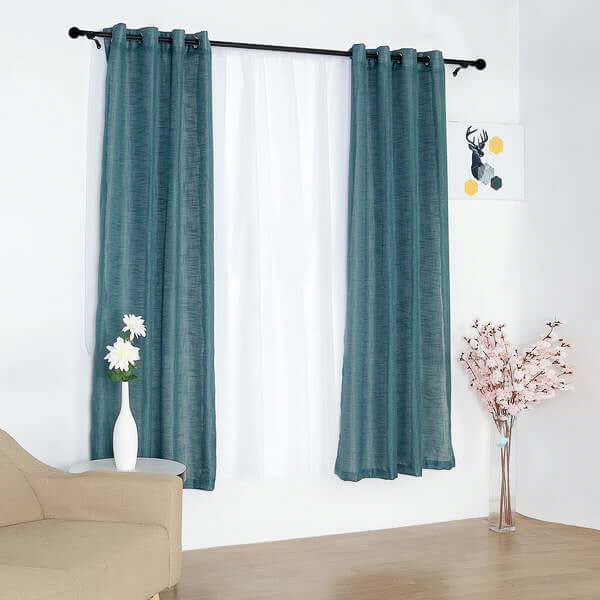 2 Pack Handmade Light Blue Faux Linen Curtains 52x84, Curtain Panels With Chrome Grommets