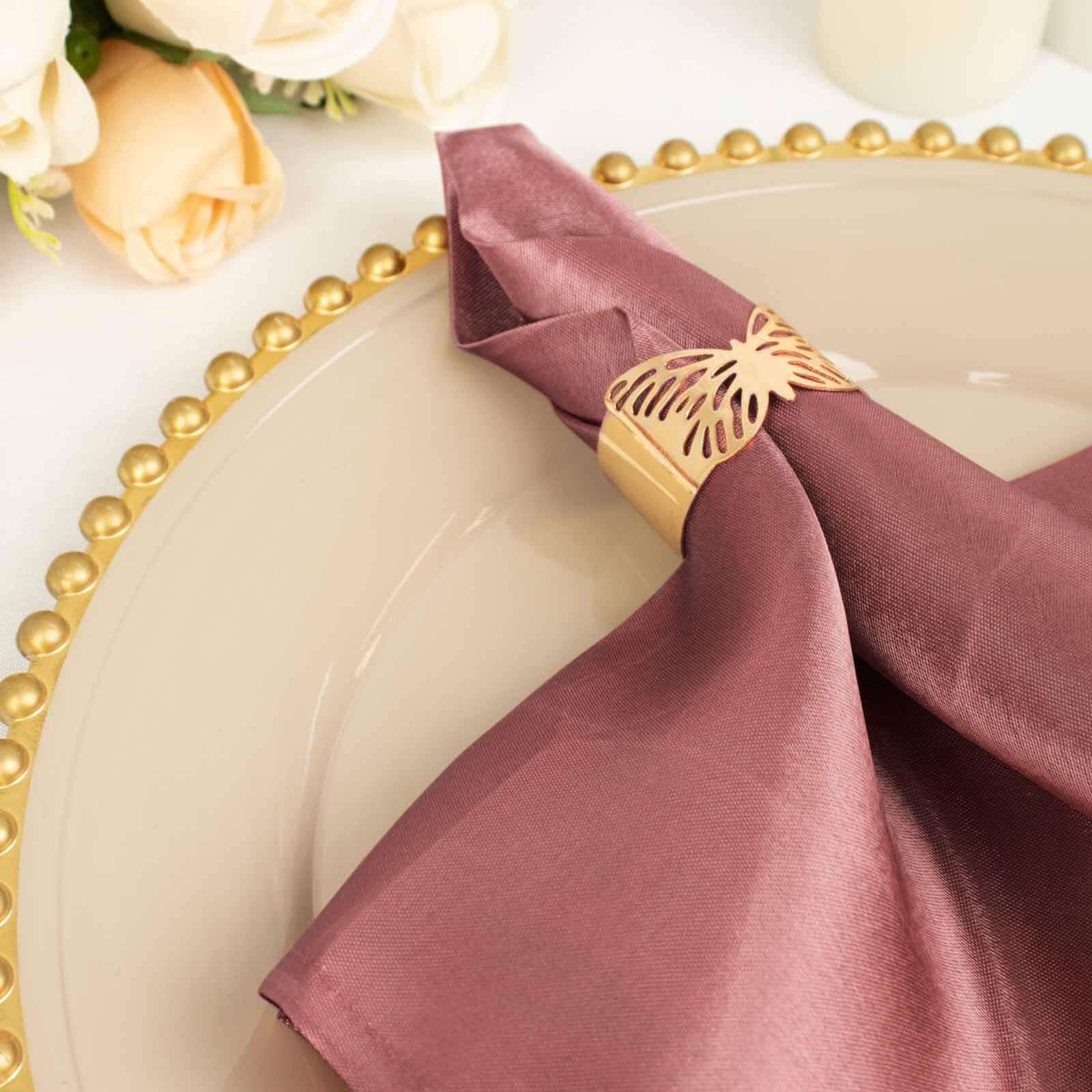5 Pack Satin 20x20 Napkins Cinnamon Rose - Luxurious Shine & Smooth Dinner Napkins