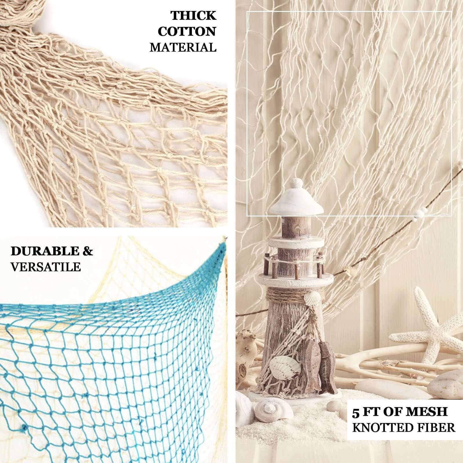 Cotton Fish Net Natural - Stylish Nautical Backdrop With Ties for Parties & Events 5ftx5ft