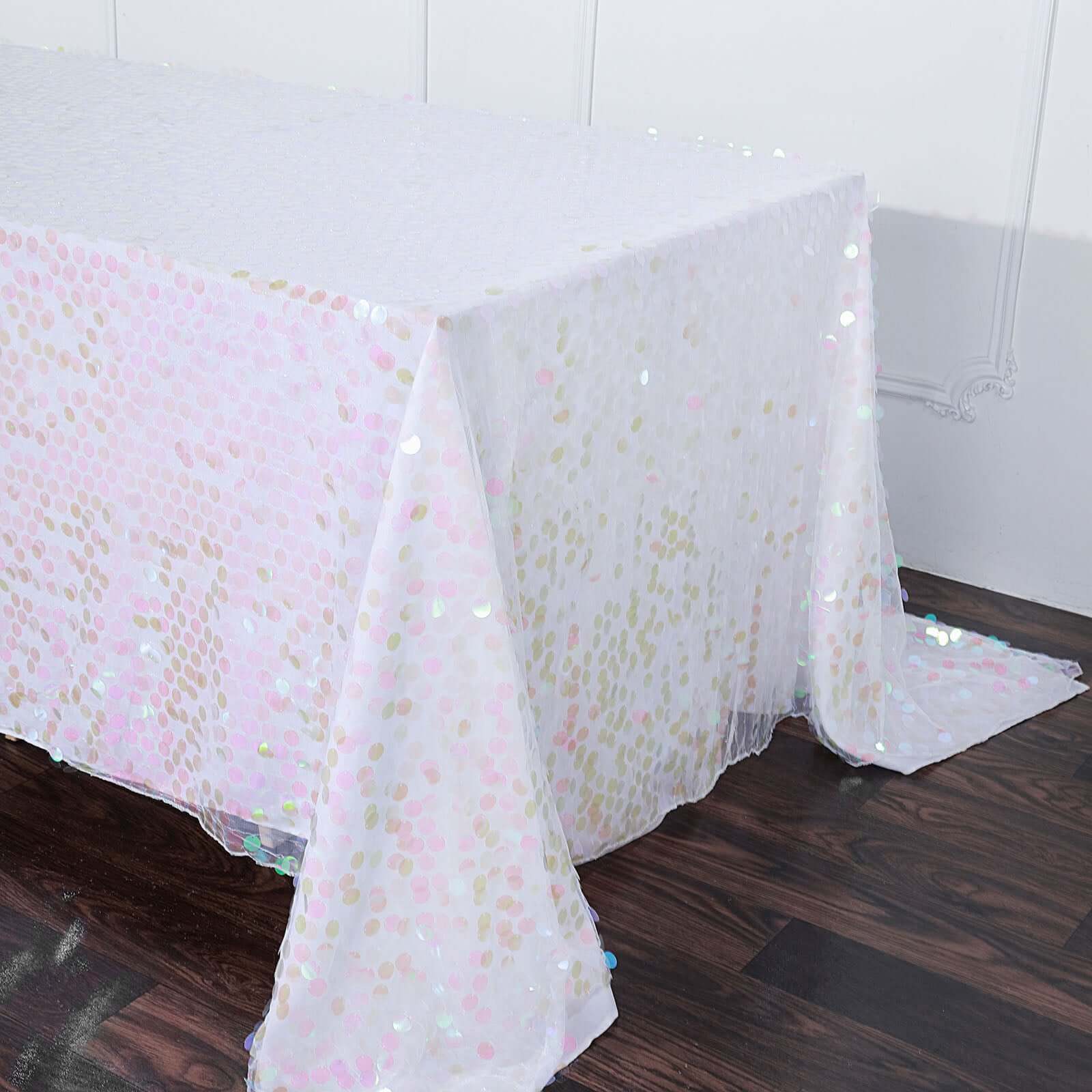 Sequin 90x132 Rectangle Tablecloth Iridescent - Seamless Big Payette Table Cover