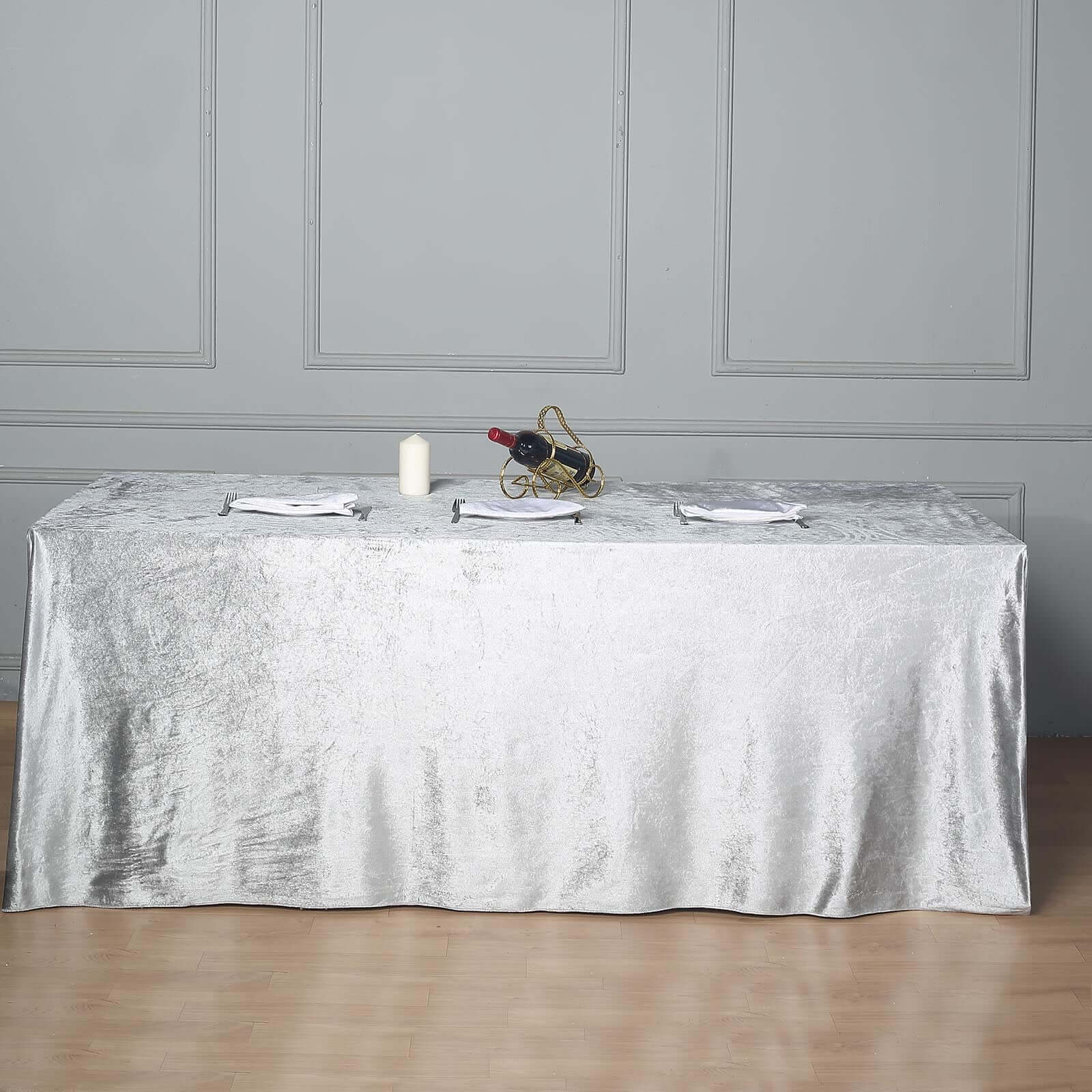 Premium Velvet 90x156 Rectangle Tablecloth Silver - Reusable Soft & Seamless Table Cover